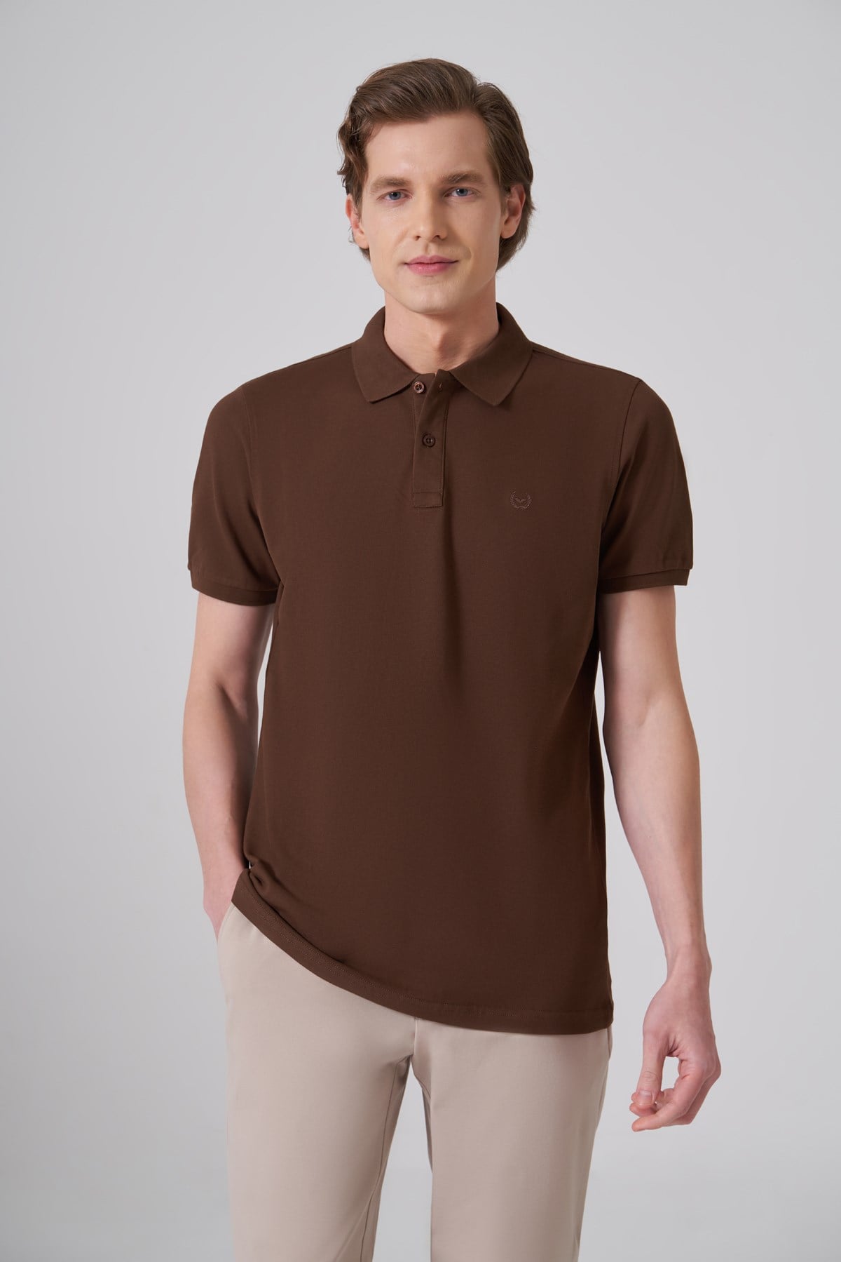 Morven Erkek AÇIK KAHVE Basic Polo Yaka Dynamic Fit T-Shirt