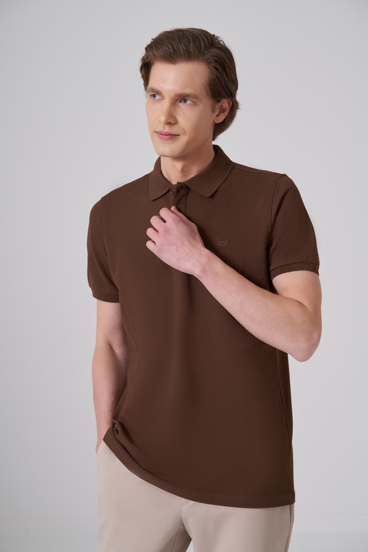Morven Erkek AÇIK KAHVE Basic Polo Yaka Dynamic Fit T-Shirt