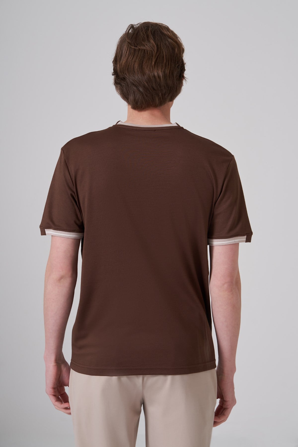 Morven Erkek AÇIK KAHVE Trend Düz Penye  Bisiklet Yaka Tshirt