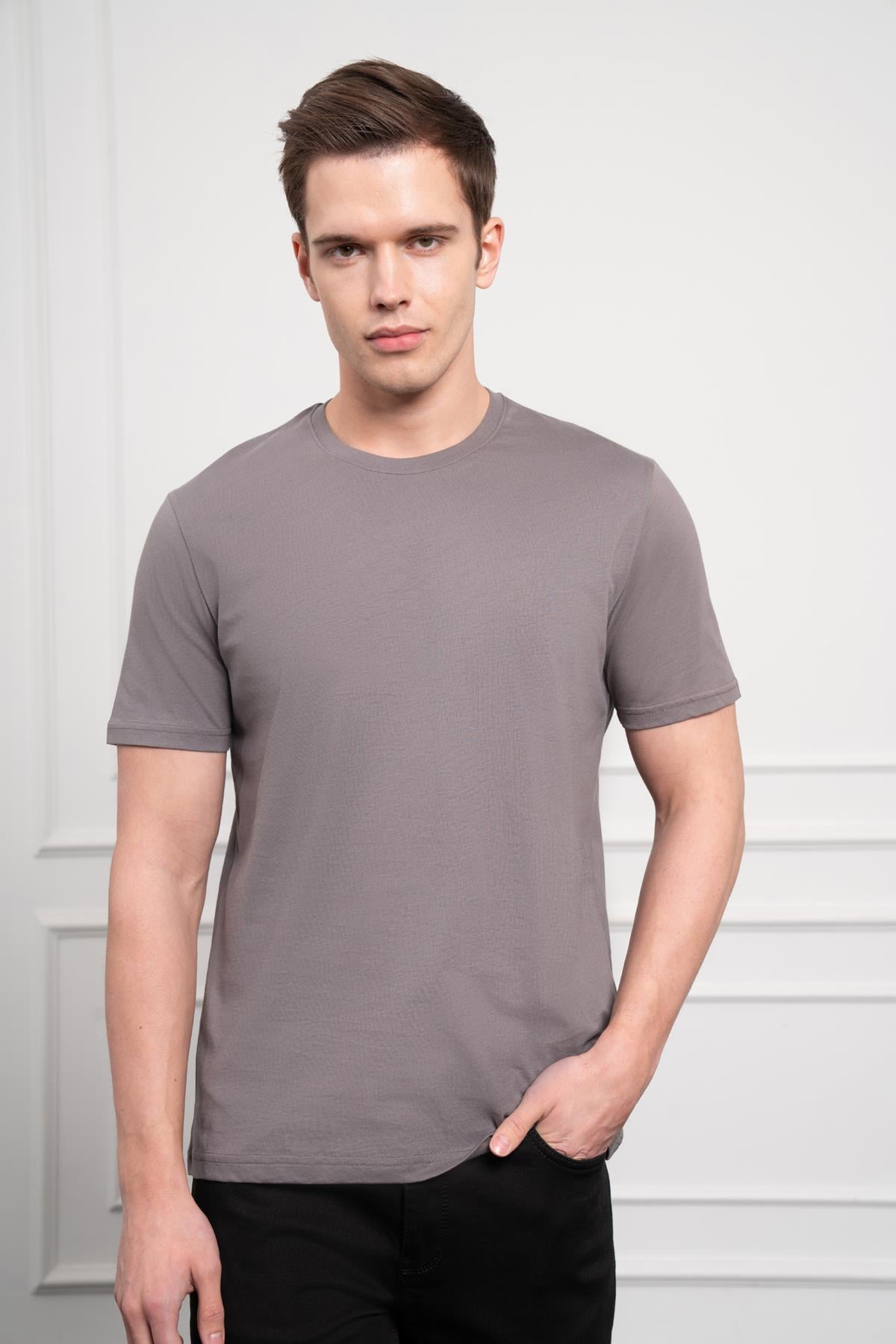 Morven Erkek Antrasit Basic Bisiklet Yaka Dynamic Fit Pamuk T-Shirt