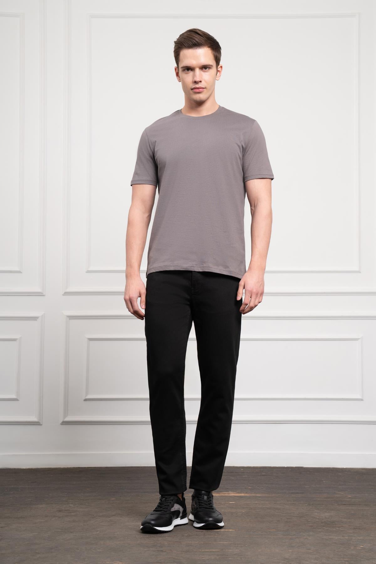 Morven Erkek Antrasit Basic Bisiklet Yaka Dynamic Fit Pamuk T-Shirt