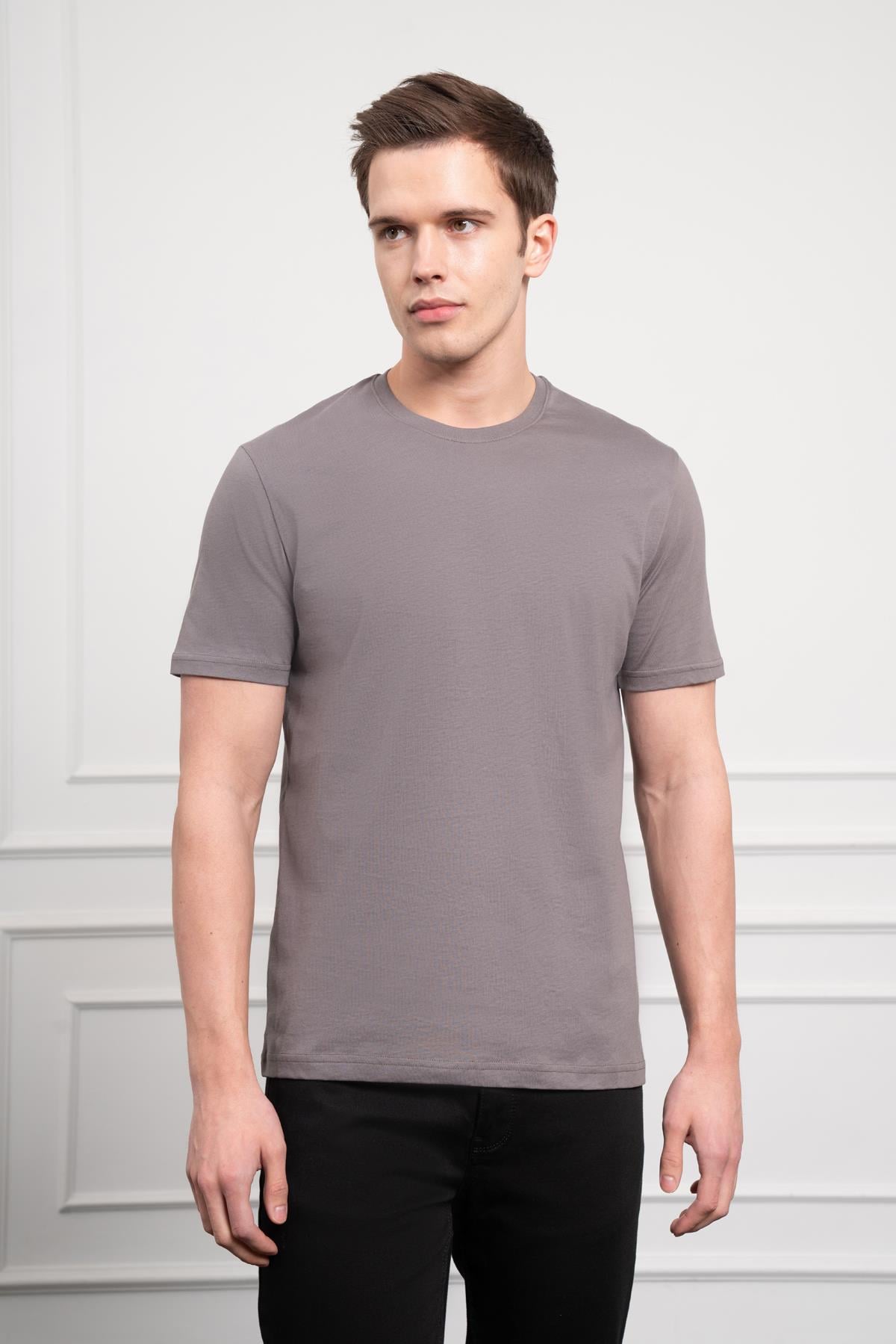Morven Erkek Antrasit Basic Bisiklet Yaka Dynamic Fit Pamuk T-Shirt