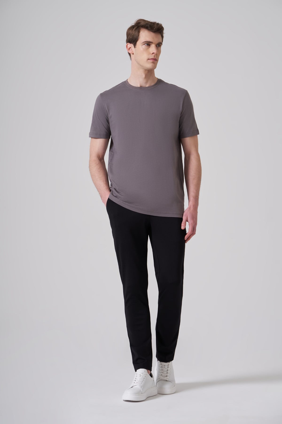 Morven Erkek Antrasit Basic Bisiklet Yaka Dynamic Fit Pamuk T-Shirt