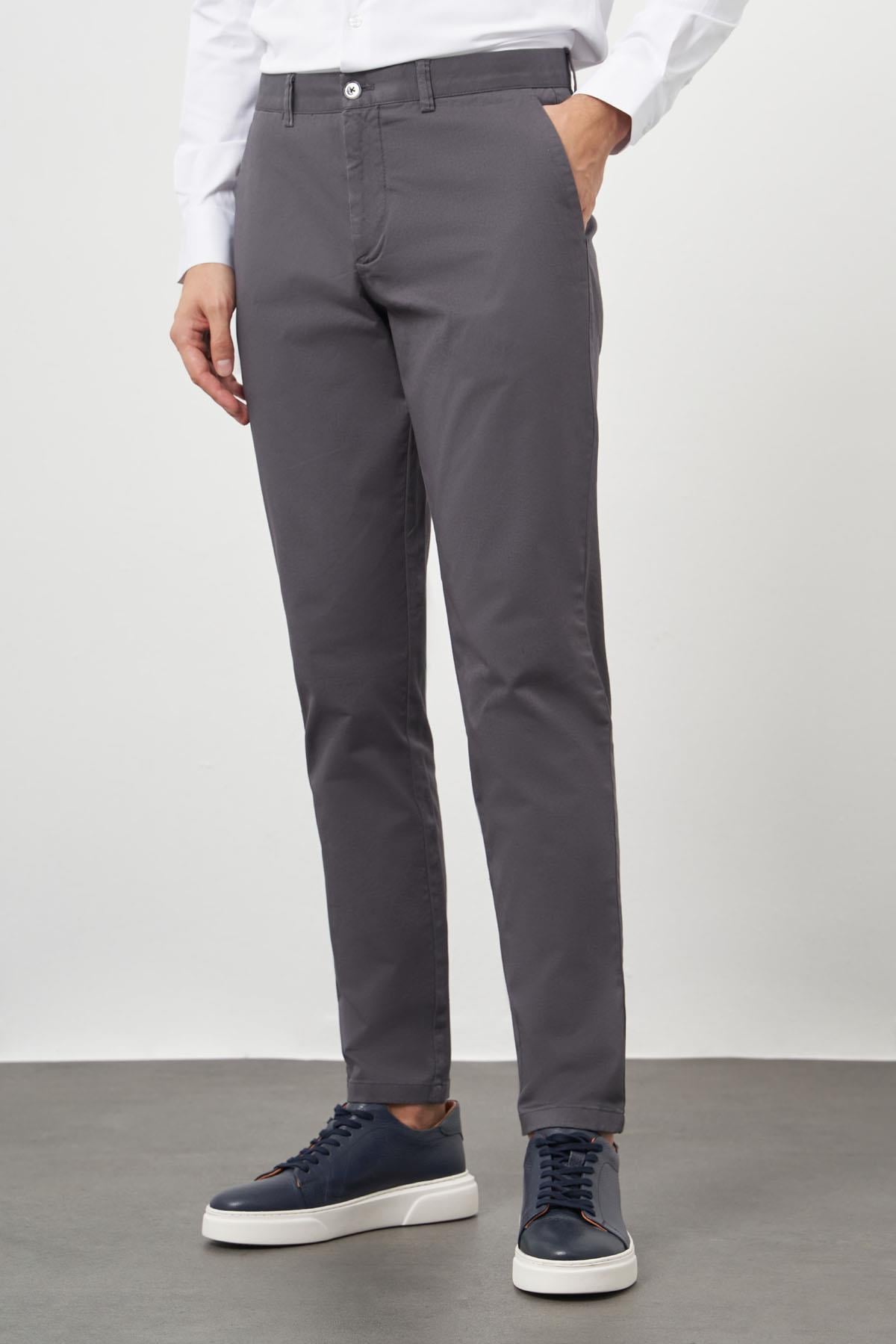 Morven Erkek Antrasit Pamuk Yan Cep Slim Fit Chino Pantolon