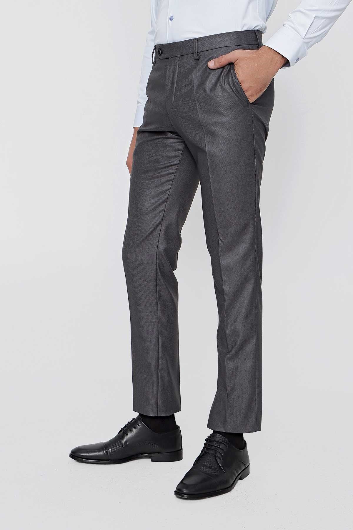 Morven Erkek Antrasit Slim Fit Desenli Dar Kesim Pantolon