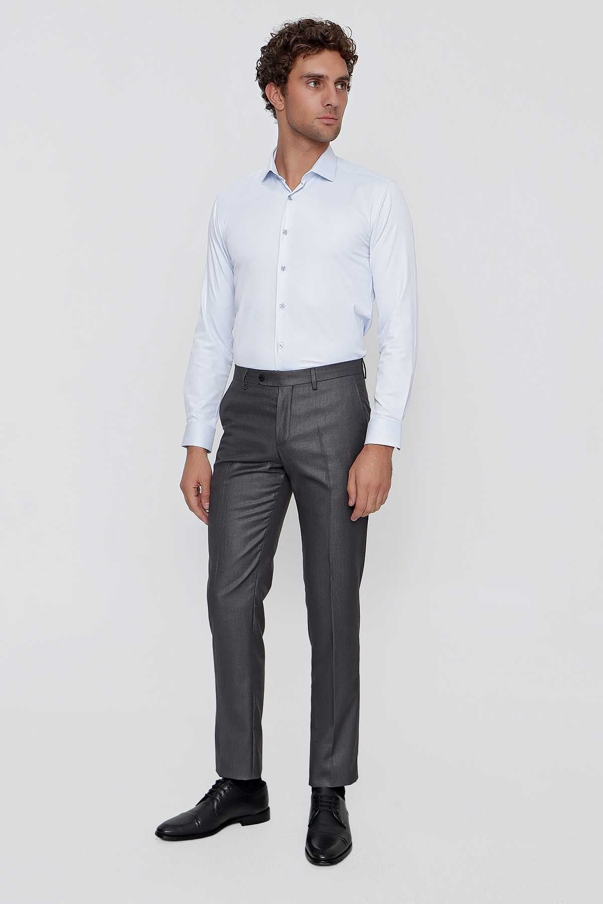Morven Erkek Antrasit Slim Fit Desenli Dar Kesim Pantolon