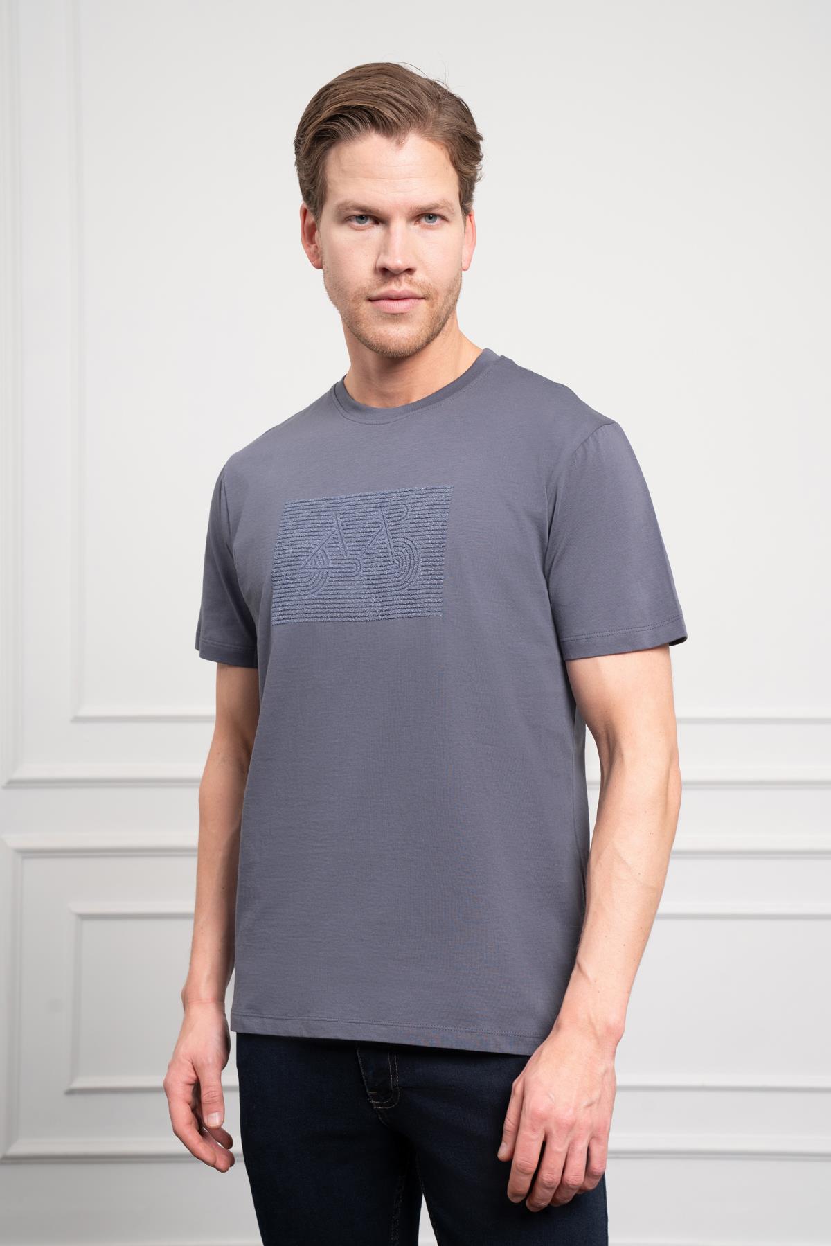 Morven Erkek Antrasit Trend Bisiklet Yaka Dinamik Fit Pamuk T-Shirt