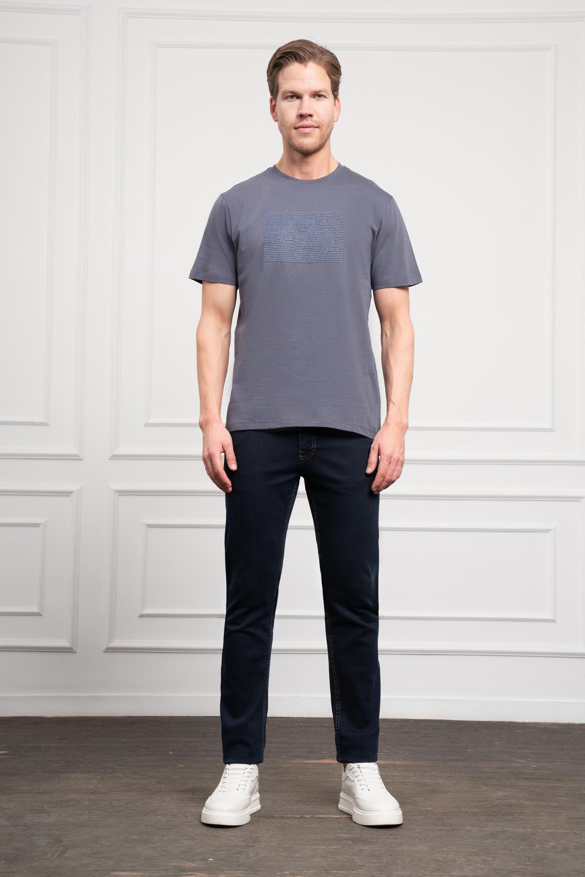 Morven Erkek Antrasit Trend Bisiklet Yaka Dinamik Fit Pamuk T-Shirt