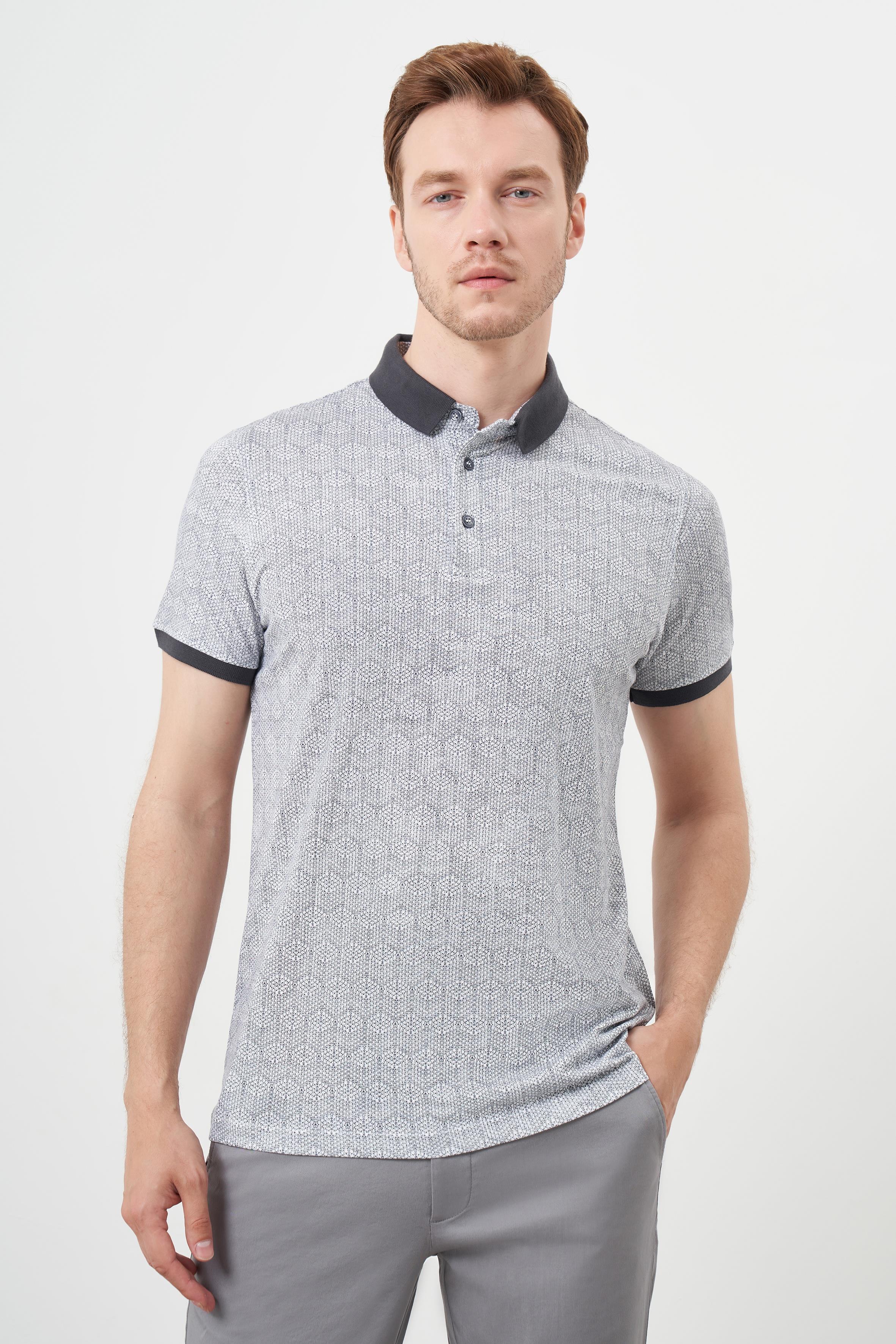 Morven Erkek Antrasit Trend Compact Rotasyon Baskı Pike Polo Yaka T-Shirt