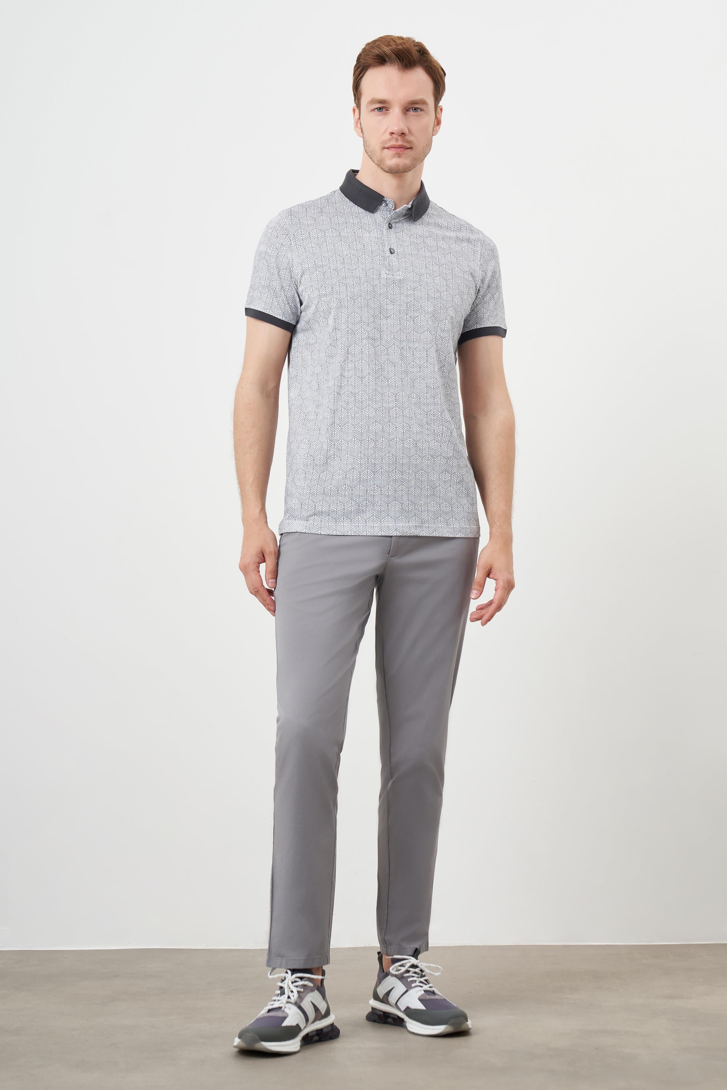 Morven Erkek Antrasit Trend Compact Rotasyon Baskı Pike Polo Yaka T-Shirt