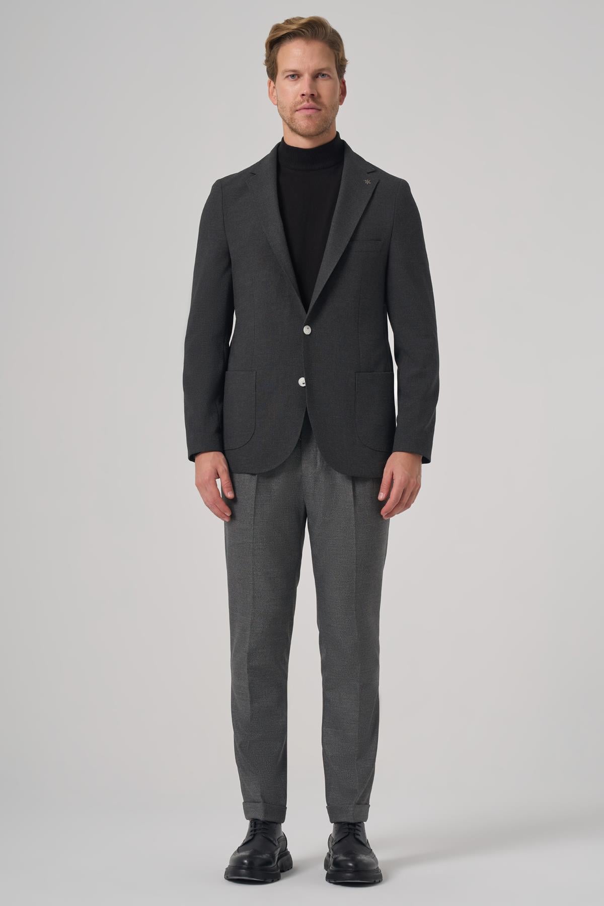 Morven Erkek Antrasit Trend Slim Fit Mono Yaka Ceket