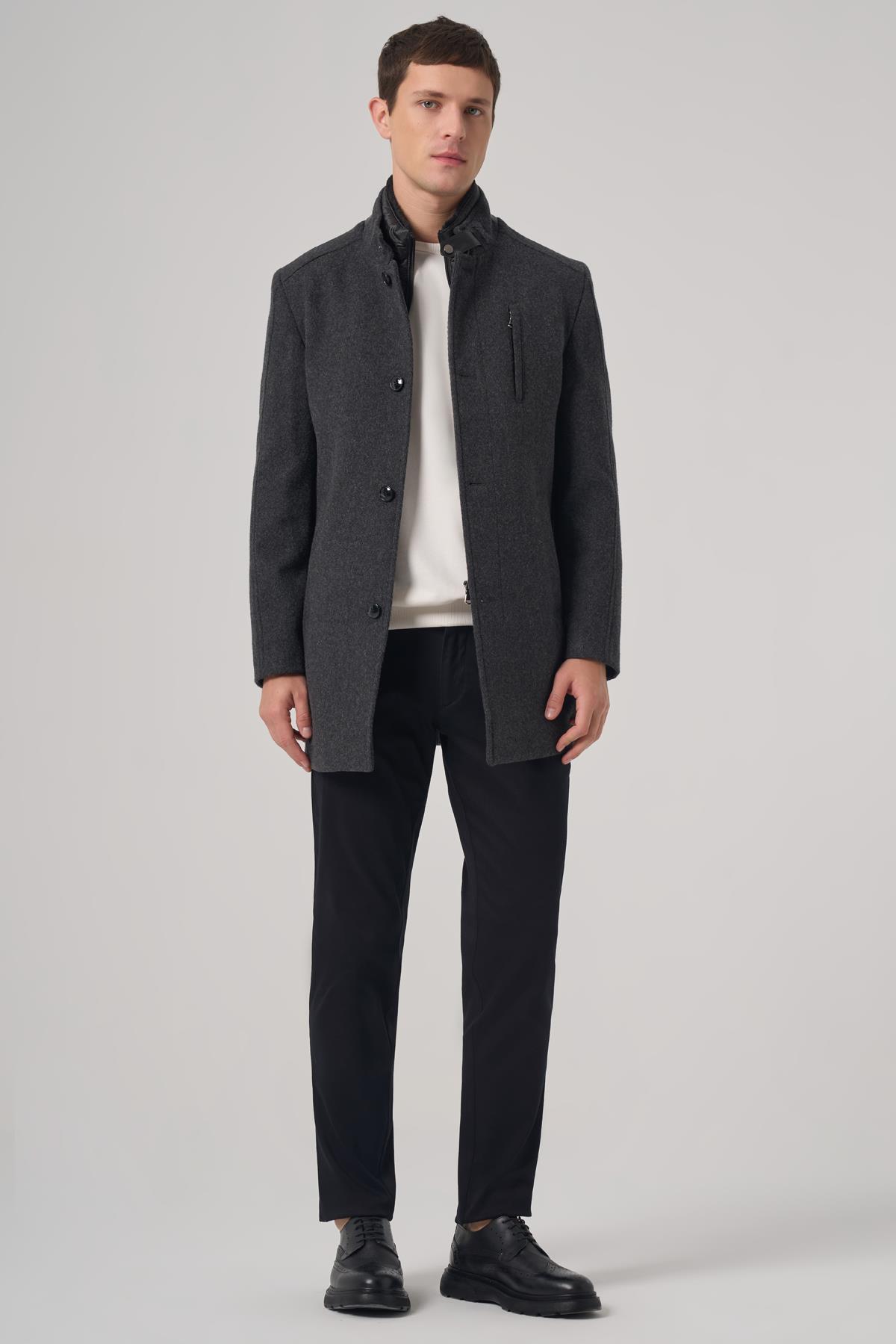 Morven Erkek Antrasit Yünlü Dynamic Fit Kambet Çıkma Mostra Kaban