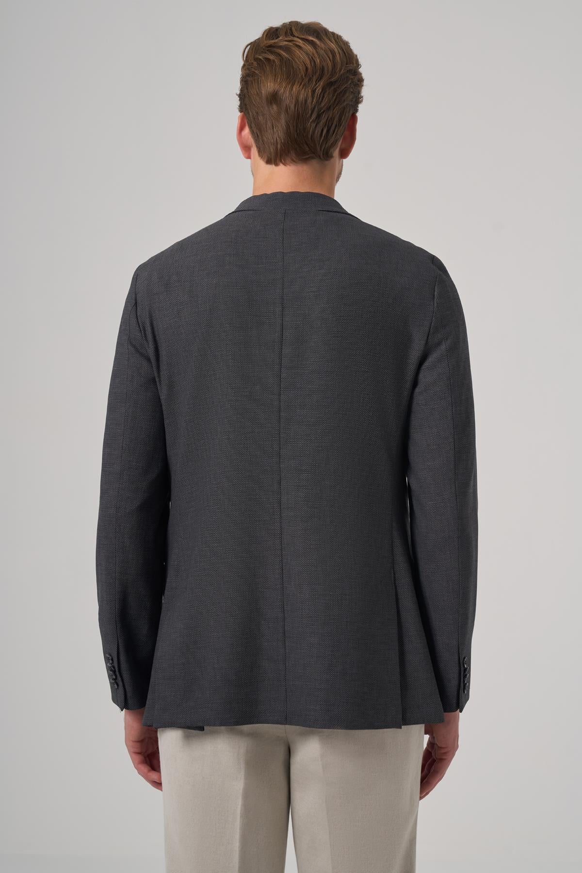 Morven Erkek Antrasit Yünlü Slim Fit Mono Yaka Ceket