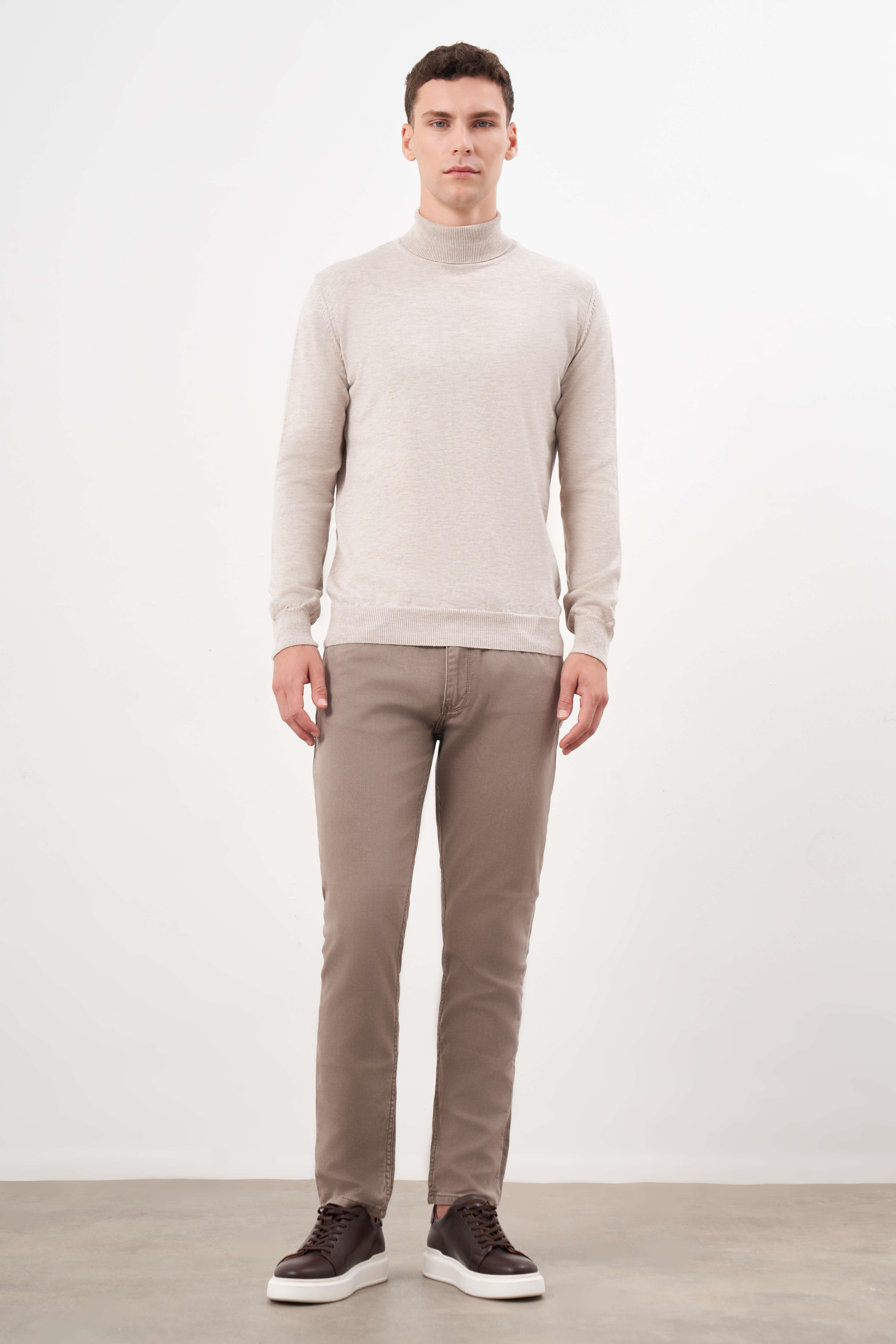 Morven Erkek Bej Basic Balıkçı Yaka Dynamic Fit Rahat Kesim Triko