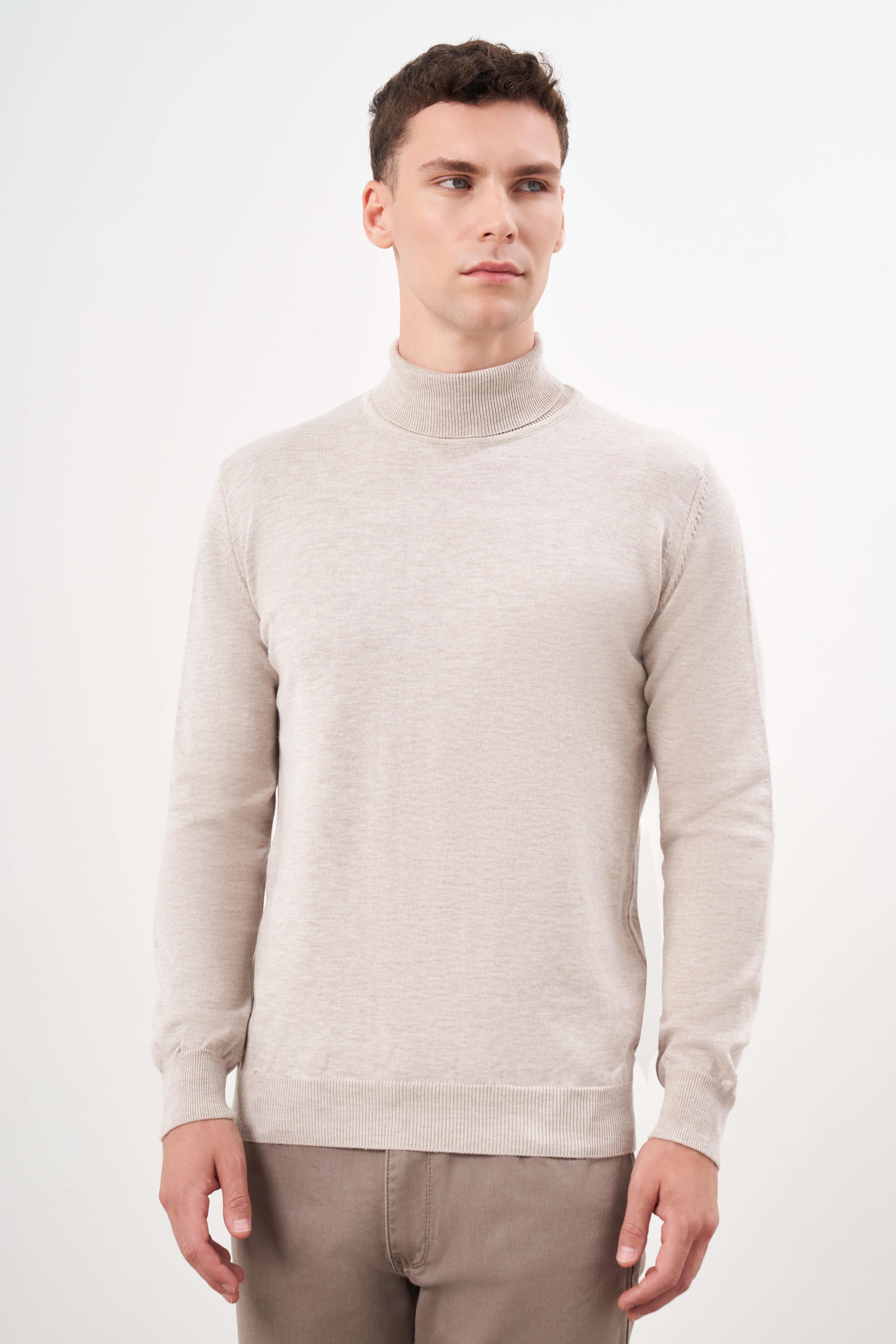 Morven Erkek Bej Basic Balıkçı Yaka Dynamic Fit Rahat Kesim Triko