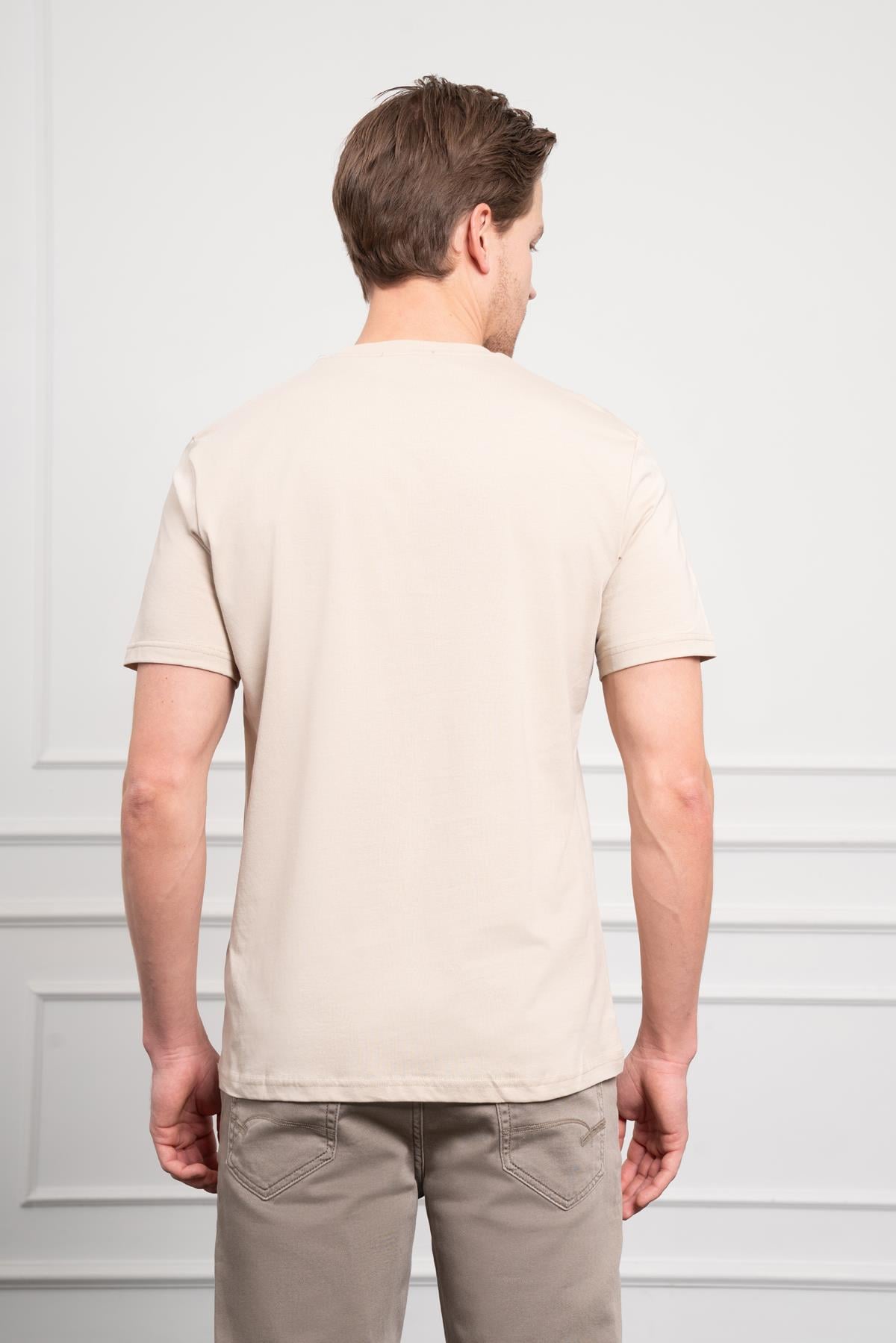Morven Erkek Bej Basic Bisiklet Yaka Dynamic Fit Pamuk T-Shirt