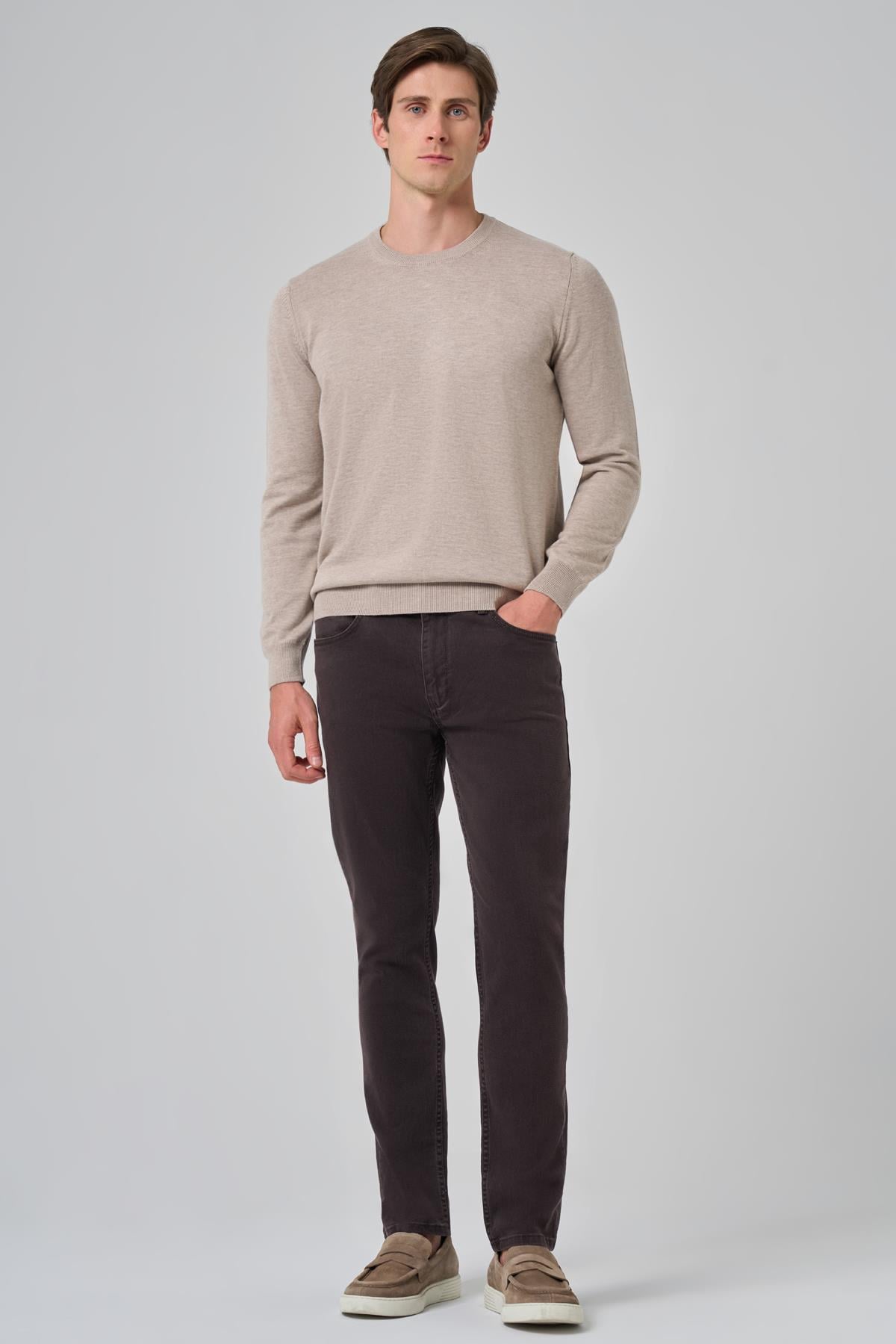 Morven Erkek Bej Basic Bisiklet Yaka Dynamic Fit Rahat Kesim Triko