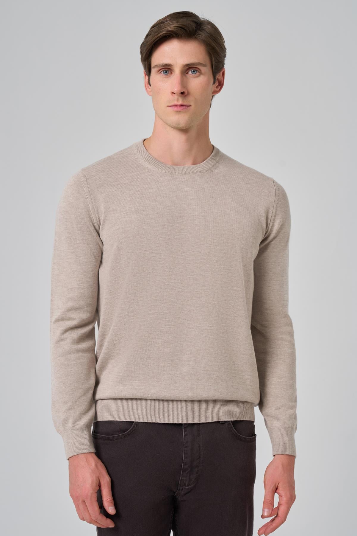 Morven Erkek Bej Basic Bisiklet Yaka Dynamic Fit Rahat Kesim Triko