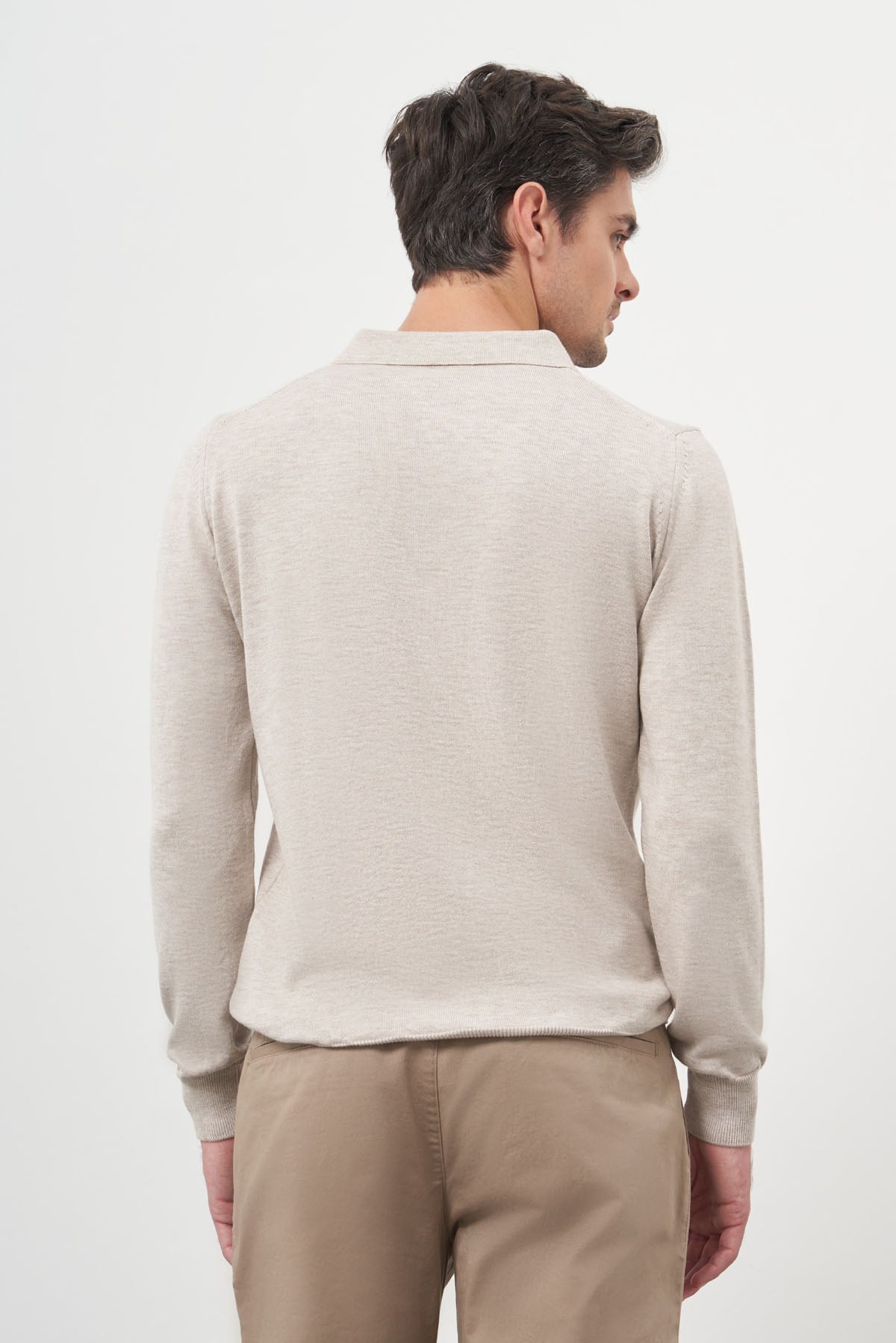 Morven Erkek Bej Basic Polo Yaka Dynamic Fit Rahat Kesim Triko