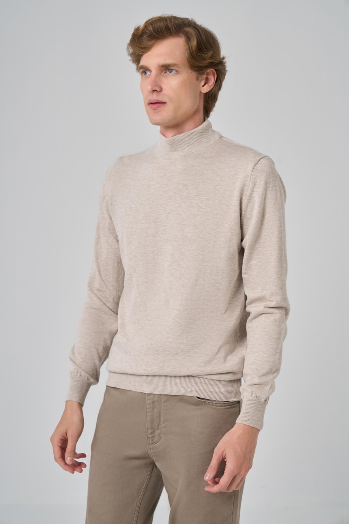 Morven Erkek Bej Basic Yarım Balıkçı Yaka Dynamic Fit Rahat Kesim Triko