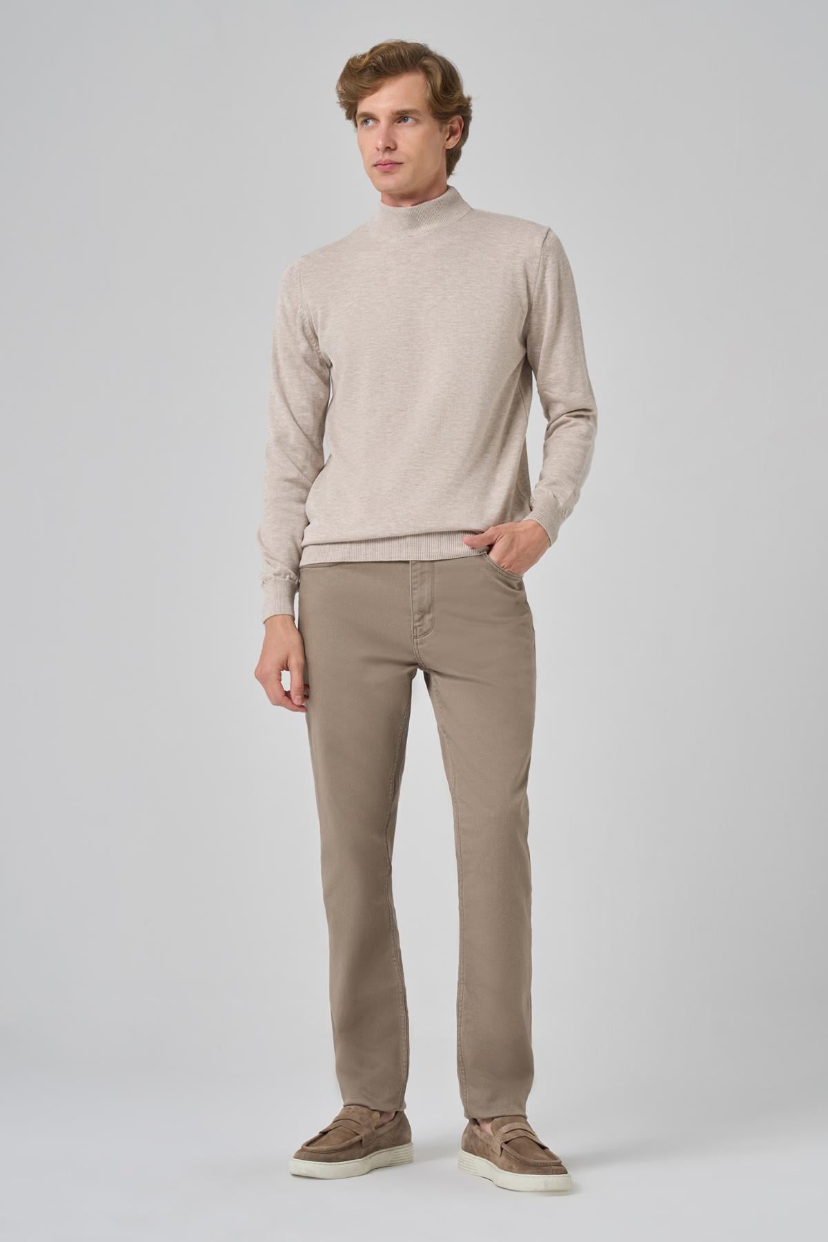 Morven Erkek Bej Basic Yarım Balıkçı Yaka Dynamic Fit Rahat Kesim Triko