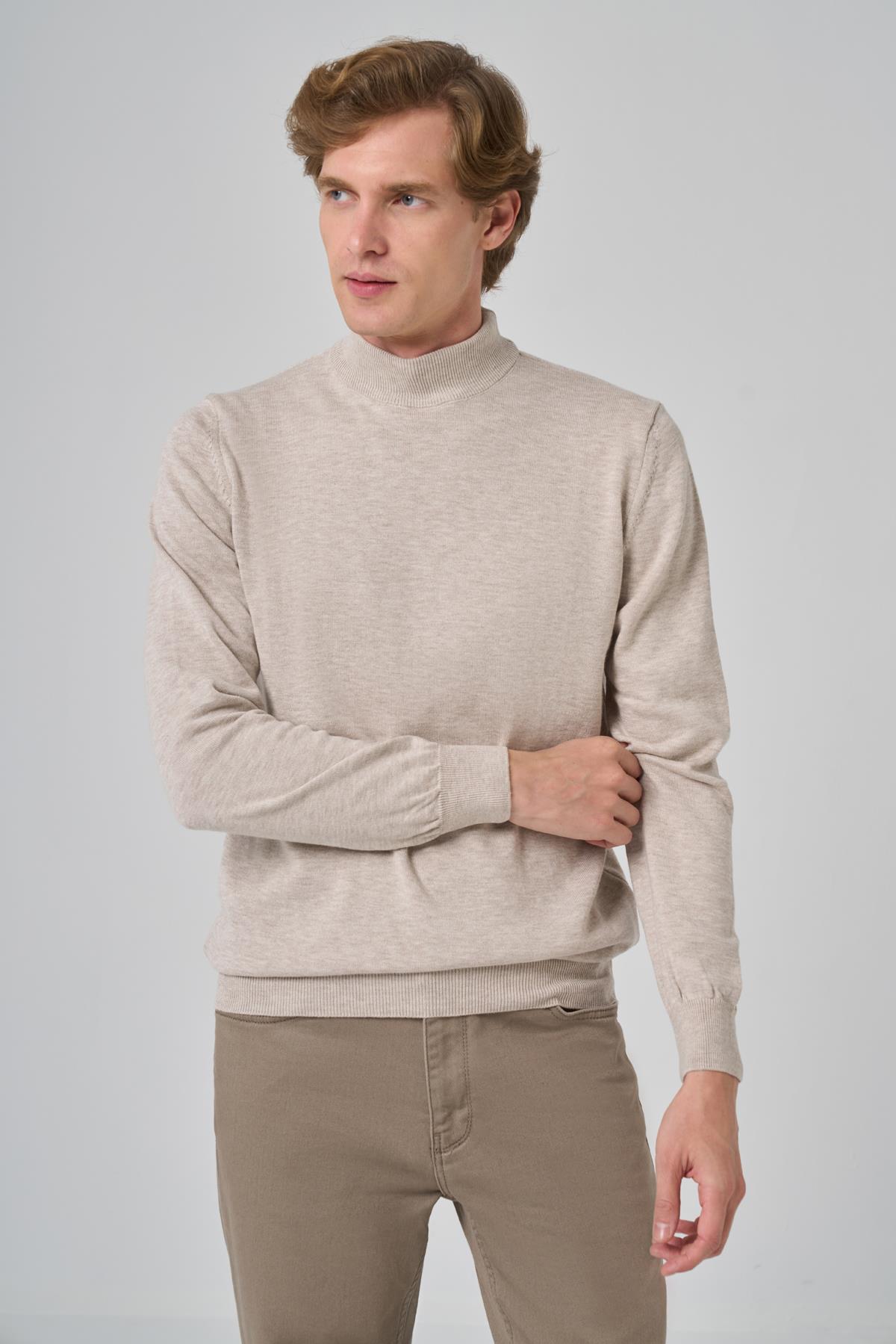 Morven Erkek Bej Basic Yarım Balıkçı Yaka Dynamic Fit Rahat Kesim Triko