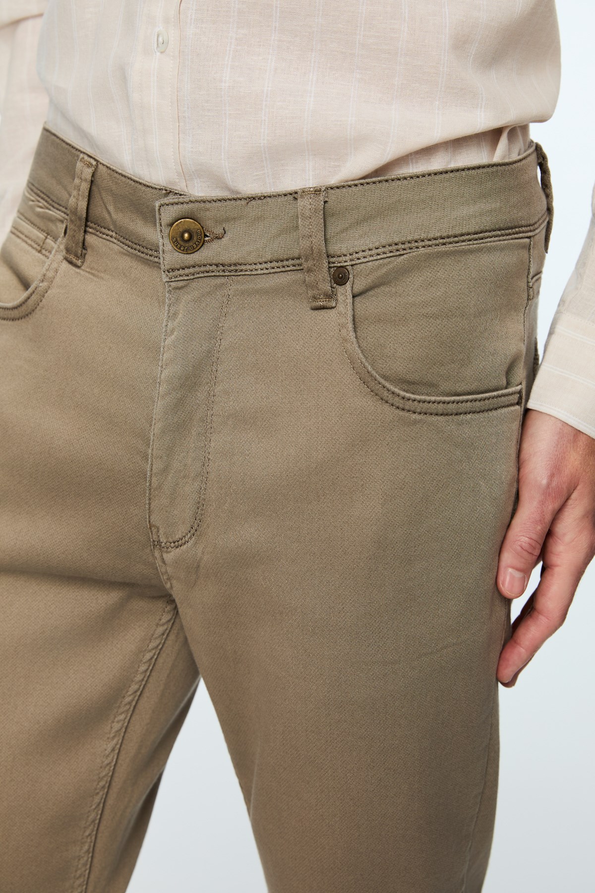 Morven Erkek Bej Denim 5 Cep Dynamic Fit Jean Kot Pantolon