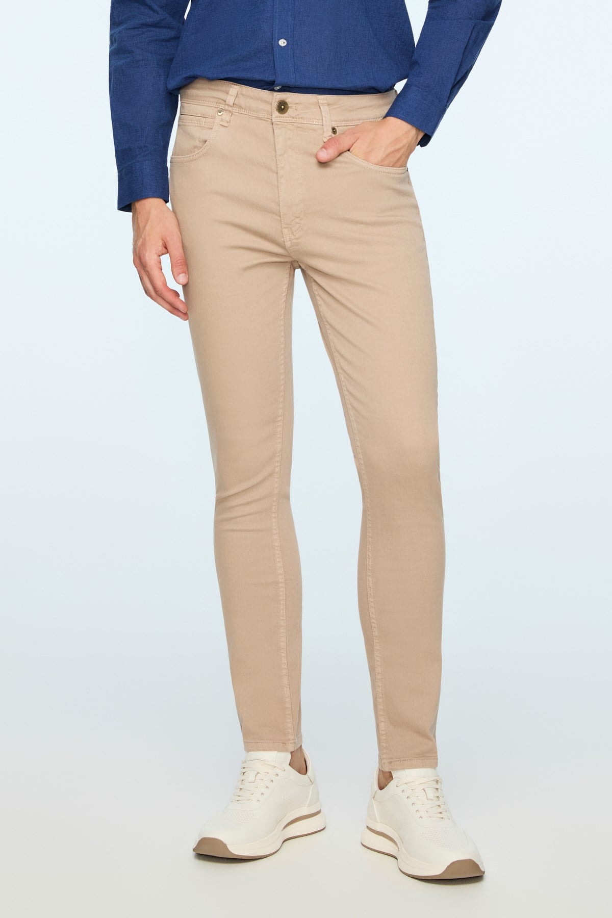 Morven Erkek Bej Denim 5 Cep Slim Fit Jean Kot Pantolon