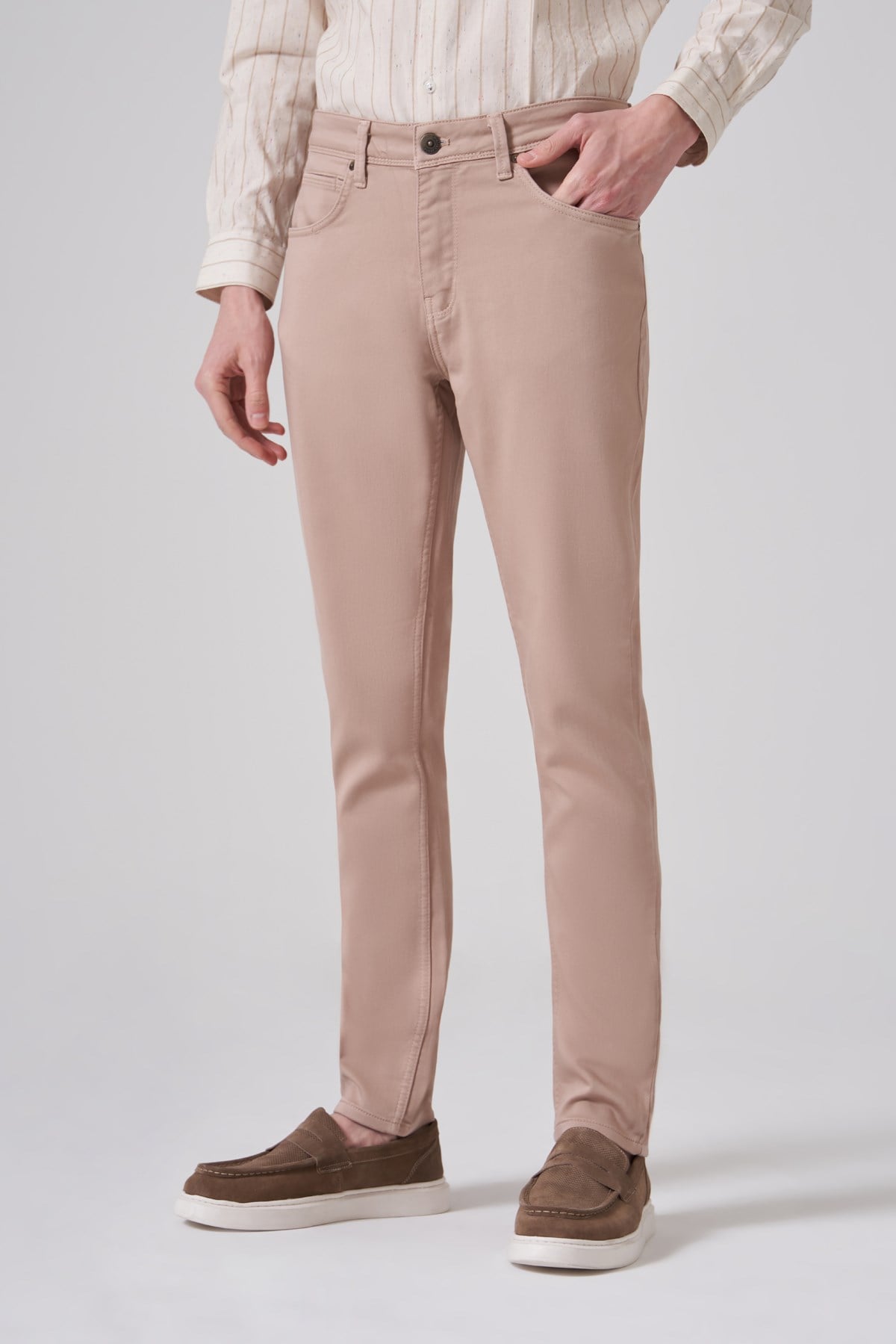 Morven Erkek Bej Denim 5 Cep Slim Fit Jean