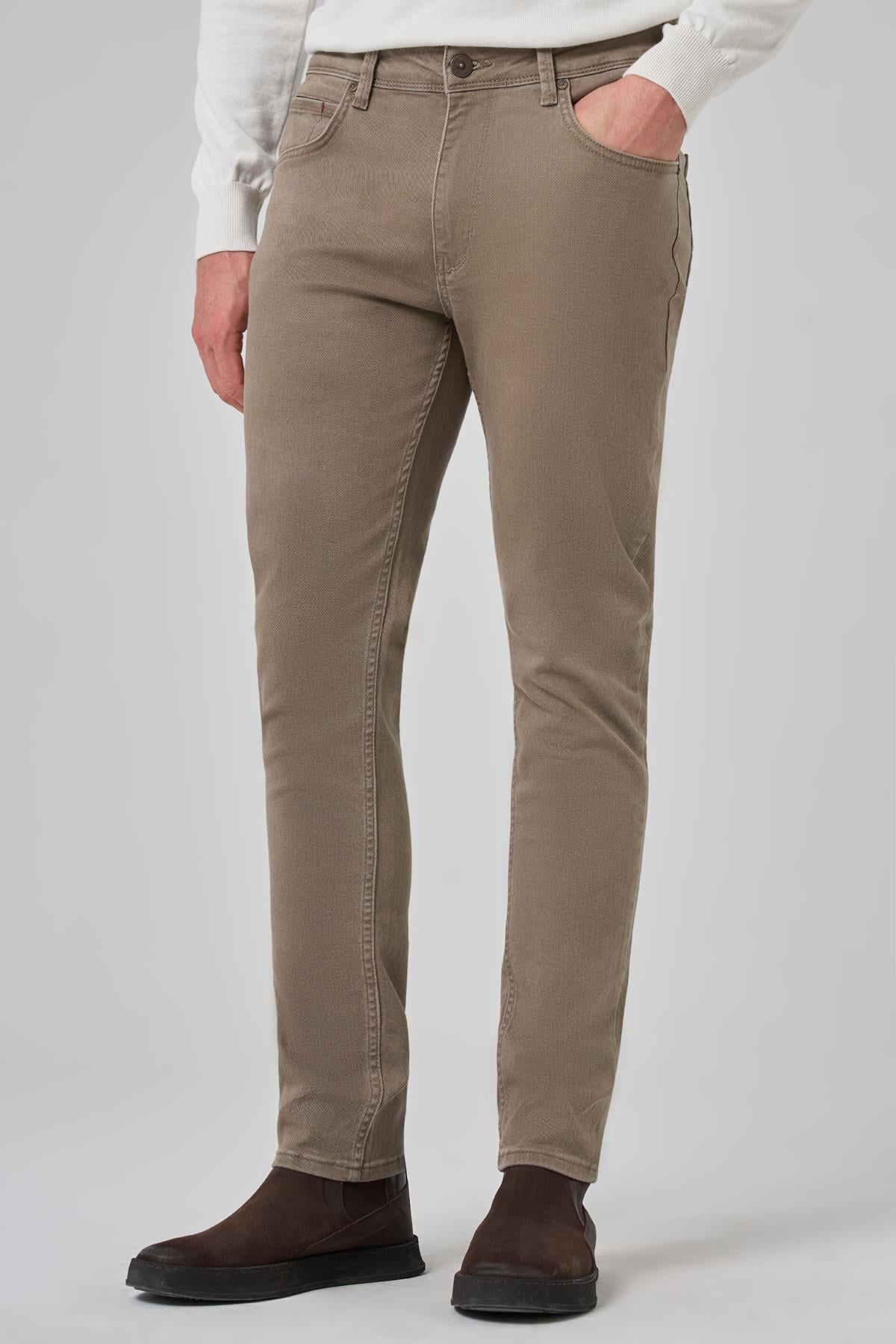 Morven Erkek Bej Denim 5 Cep Slim Fit Jean Kot Pantolon