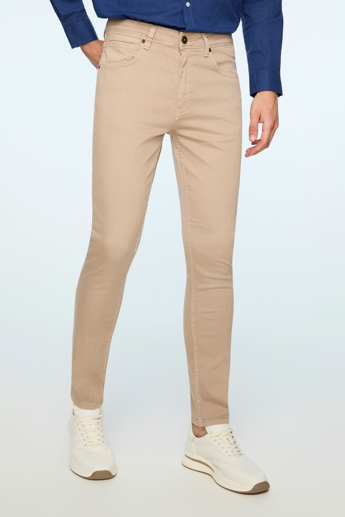 Morven Erkek Bej Denim 5 Cep Slim Fit Jean Kot Pantolon