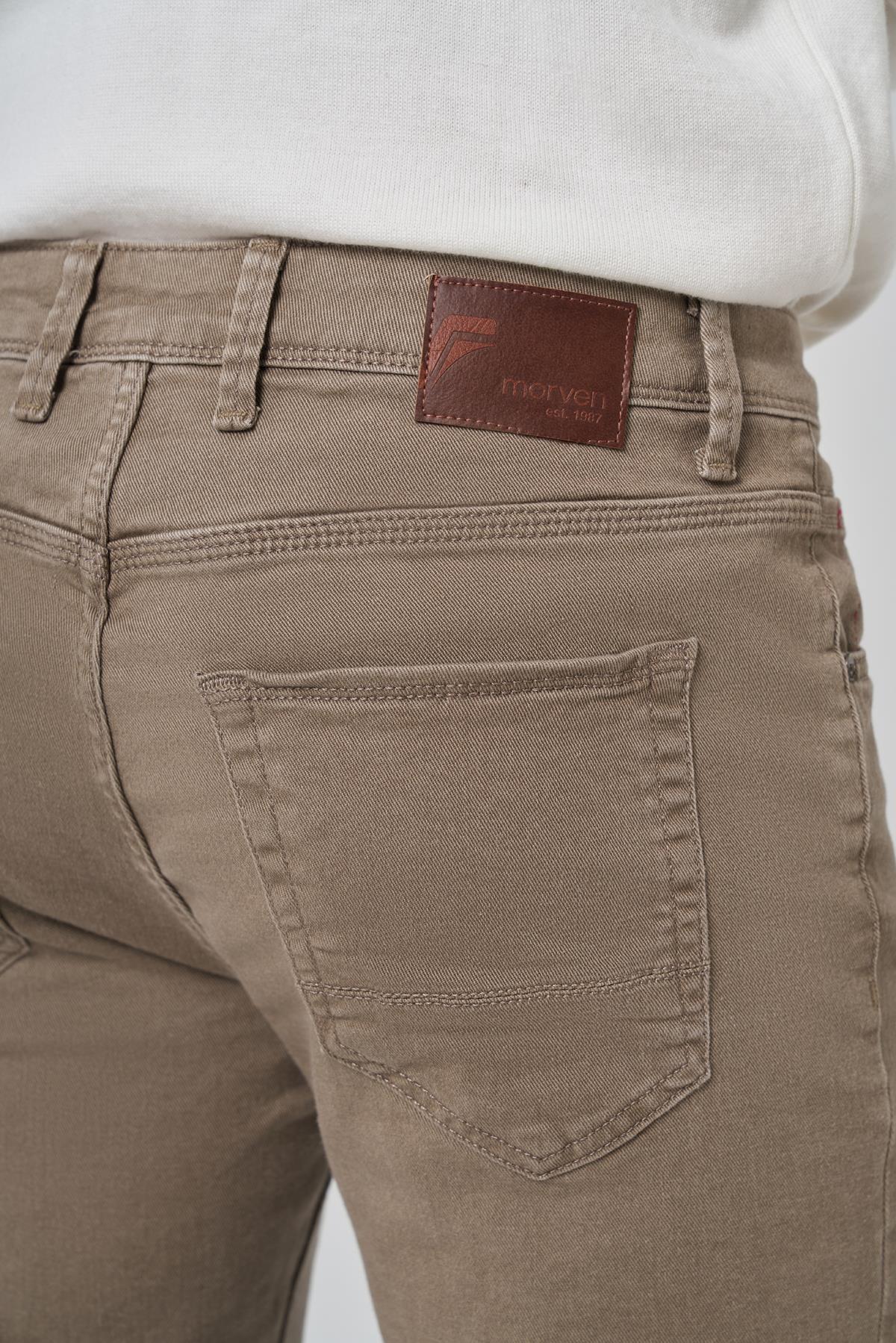 Morven Erkek Bej Denim 5 Cep Slim Fit Jean Kot Pantolon