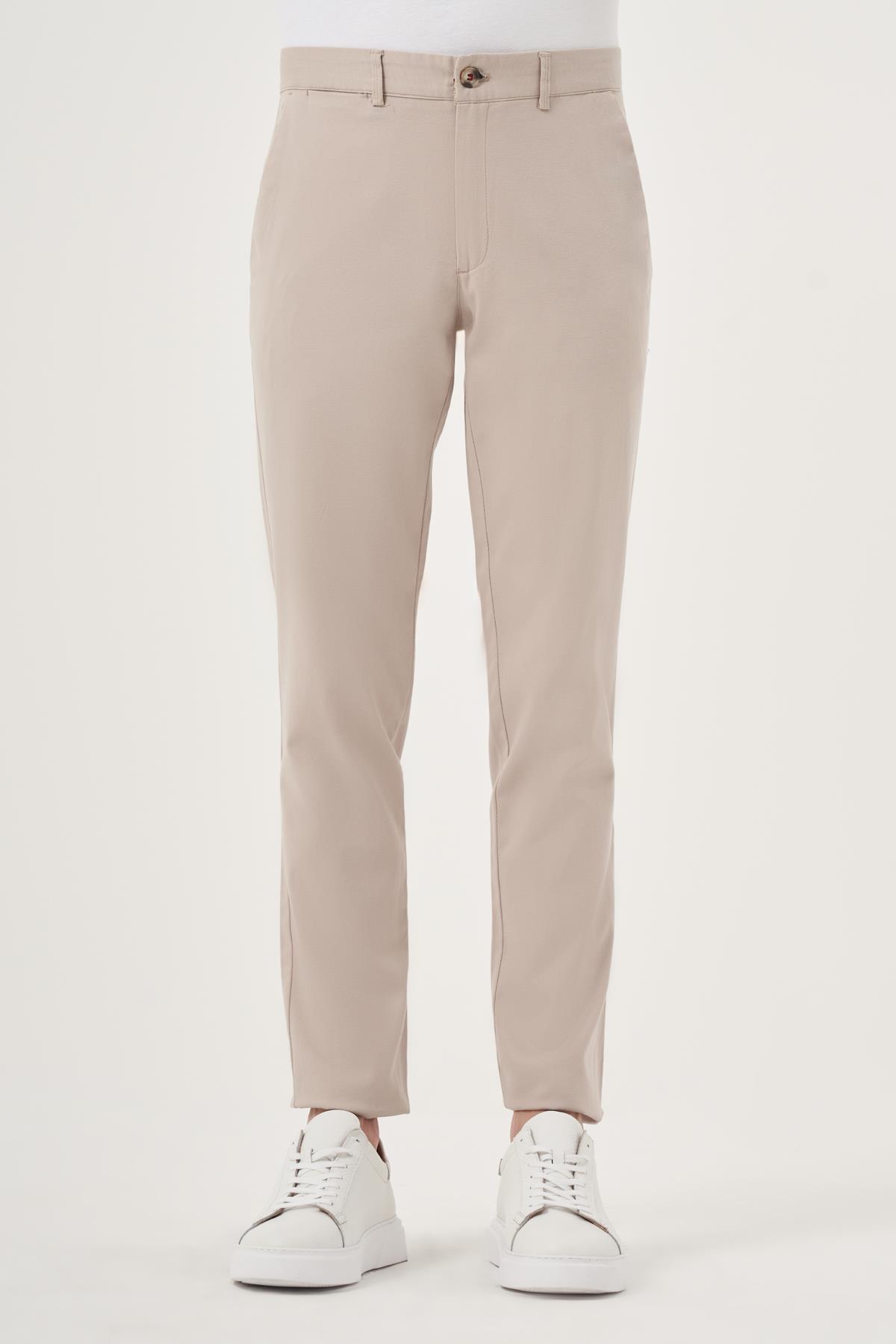Morven Erkek Bej Yazlık Pamuk Yan Cep Slim Fit Chino Pantolon