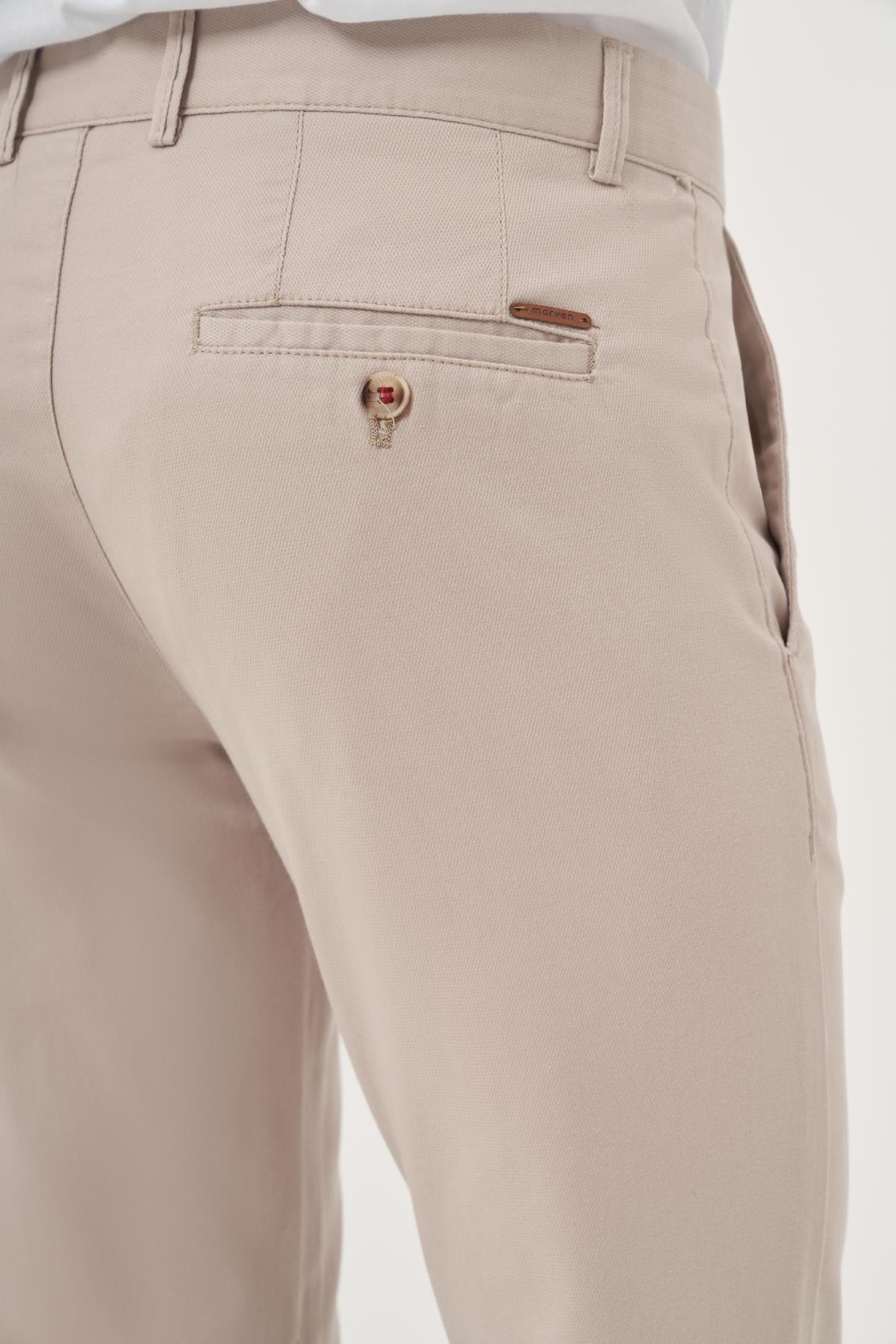 Morven Erkek Bej Yazlık Pamuk Yan Cep Slim Fit Chino Pantolon