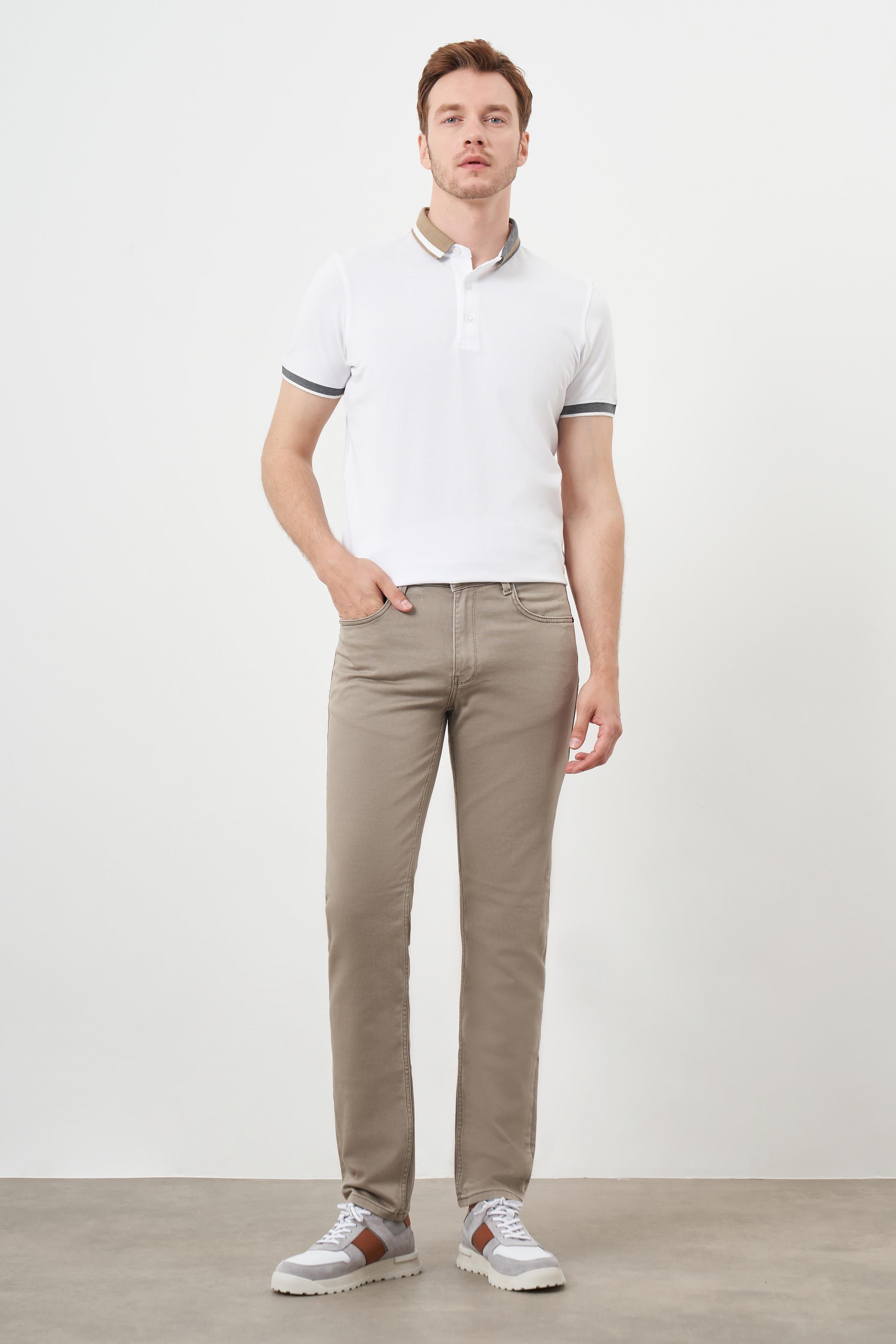 Morven Erkek Bej Mevsimlik Pamuk 5 Cep Dynamic Fit Jean Pantolon