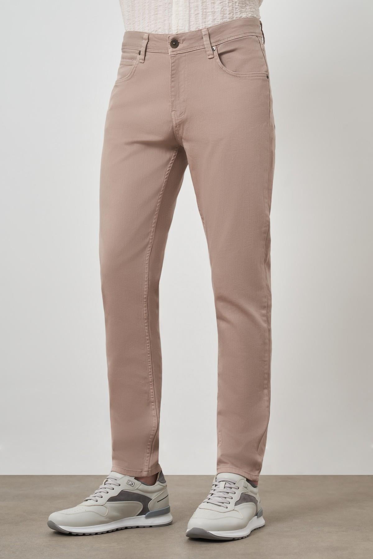 Morven Erkek Bej Pamuk 5 Cep Slim Fit Jean Kot Pantolon