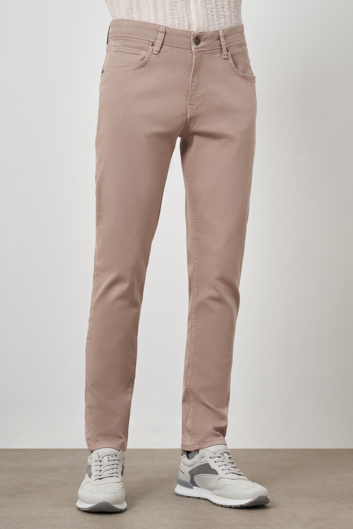 Morven Erkek Bej Pamuk 5 Cep Slim Fit Jean Kot Pantolon