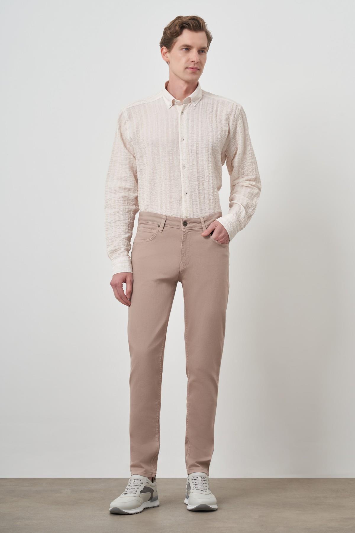 Morven Erkek Bej Pamuk 5 Cep Slim Fit Jean Kot Pantolon