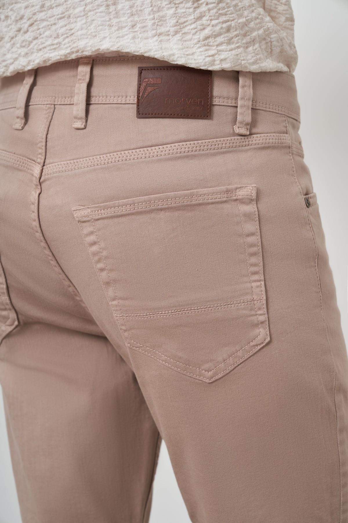 Morven Erkek Bej Pamuk 5 Cep Slim Fit Jean Kot Pantolon