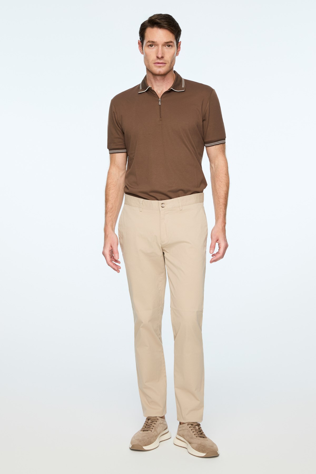 Morven Erkek Bej Pamuk Trend Düz Slim Fit Chino Pantolon