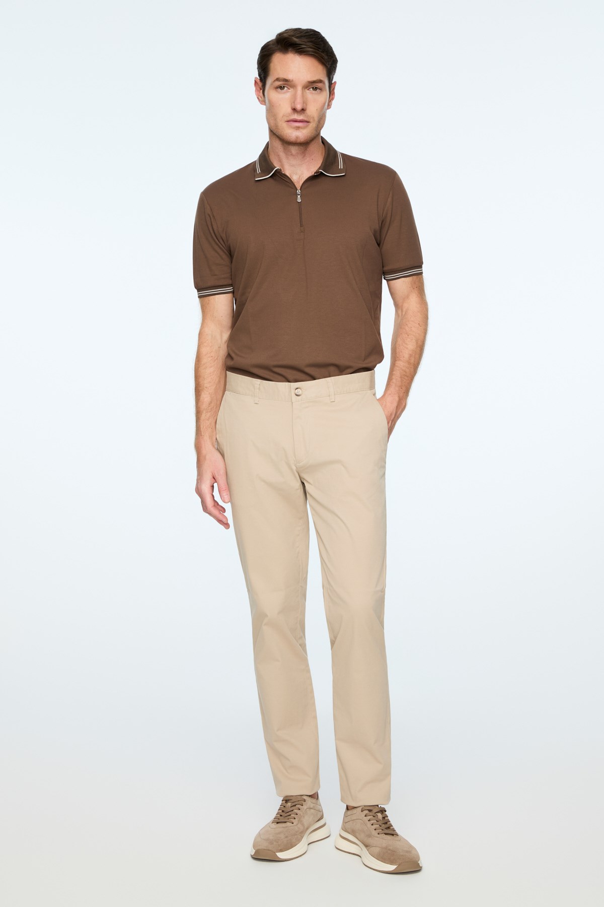Morven Erkek Bej Pamuk Trend Düz Slim Fit Chino Pantolon