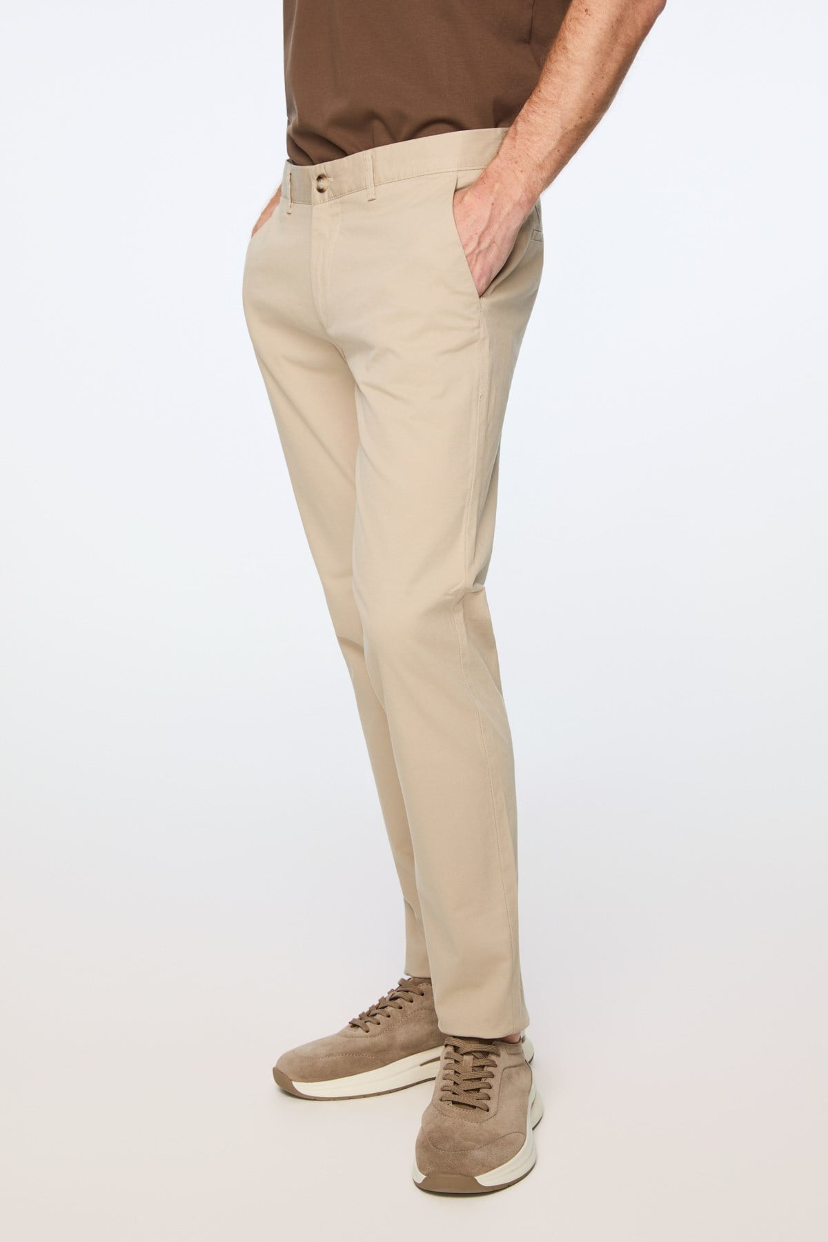 Morven Erkek Bej Pamuk Trend Düz Slim Fit Chino Pantolon