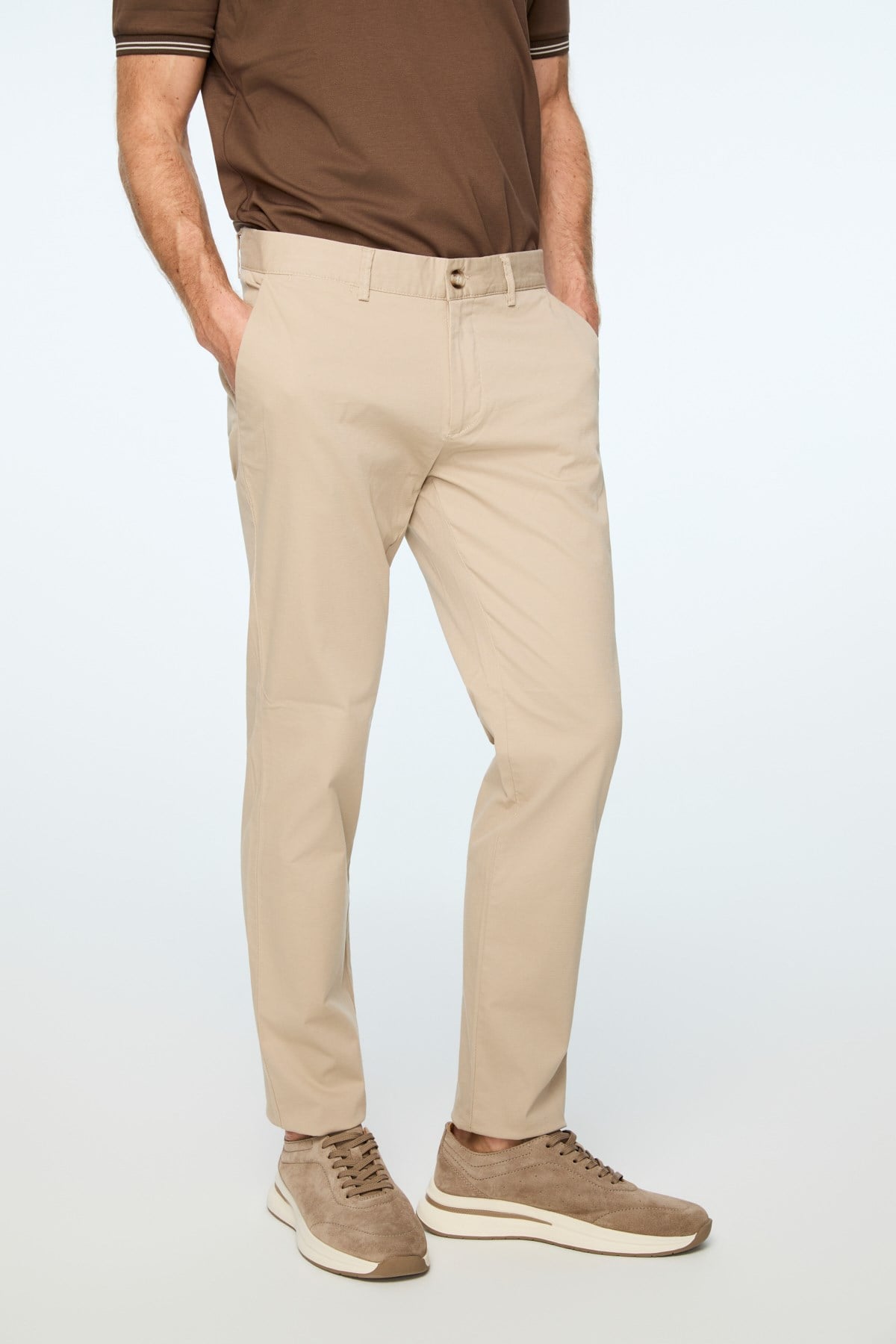 Morven Erkek Bej Pamuk Trend Düz Slim Fit Chino Pantolon