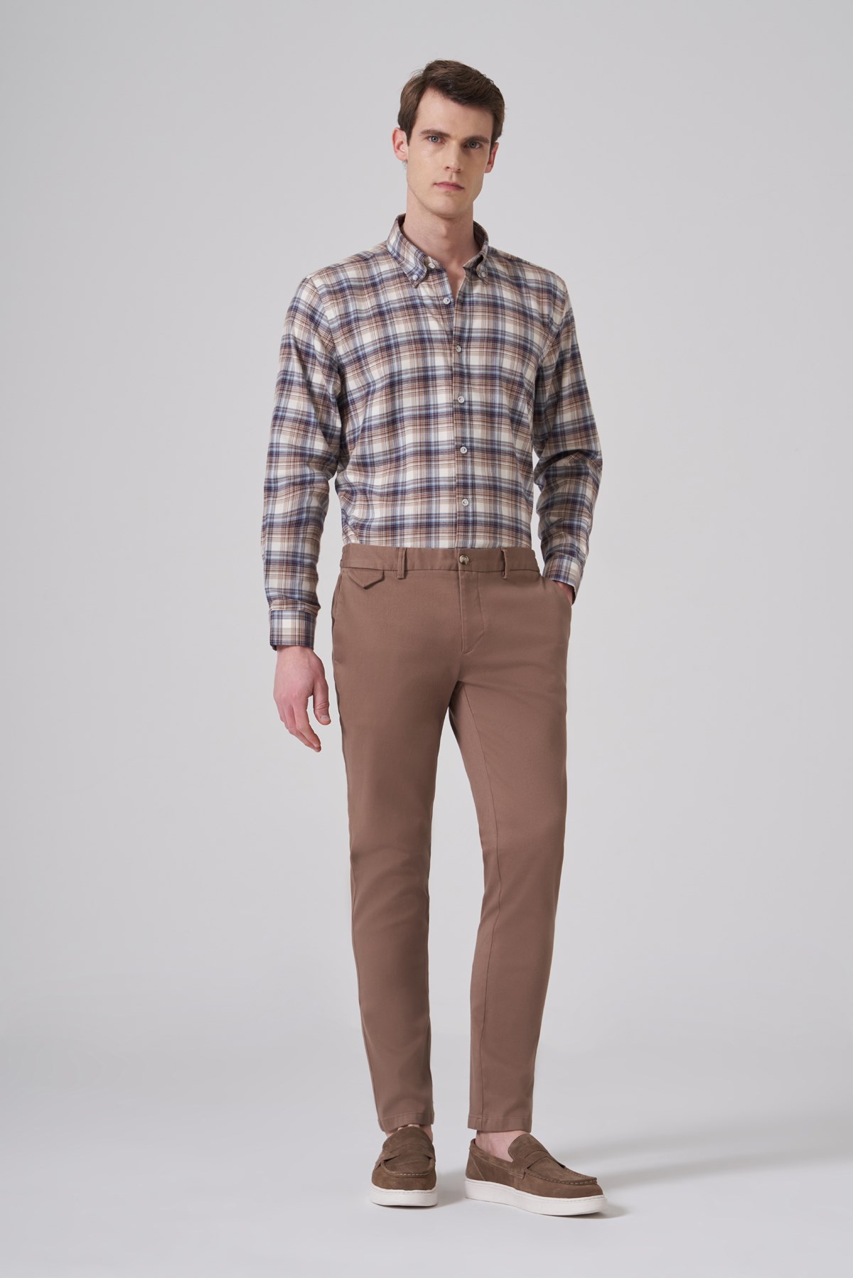 Morven Erkek Bej Pamuk Trend Slim Fit Chino Pantolon