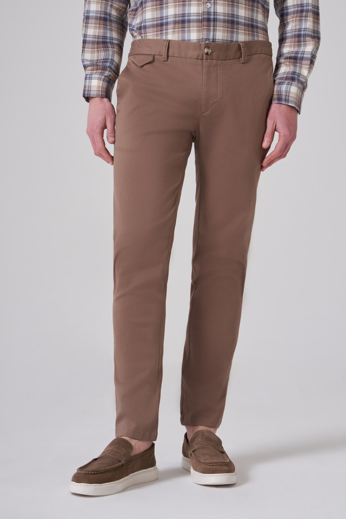 Morven Erkek Bej Pamuk Trend Slim Fit Chino Pantolon