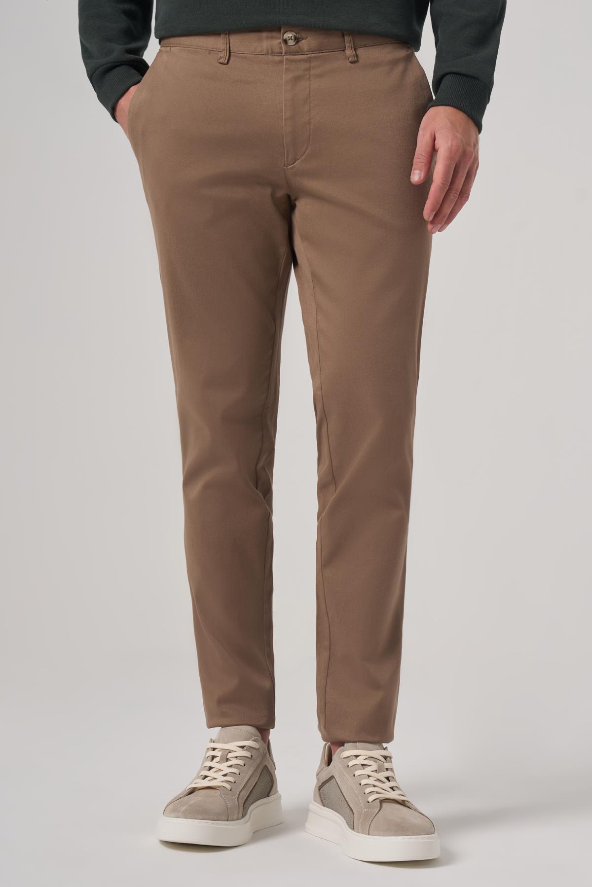 Morven Erkek Bej Pamuk Trend Slim Fit Chino Pantolon