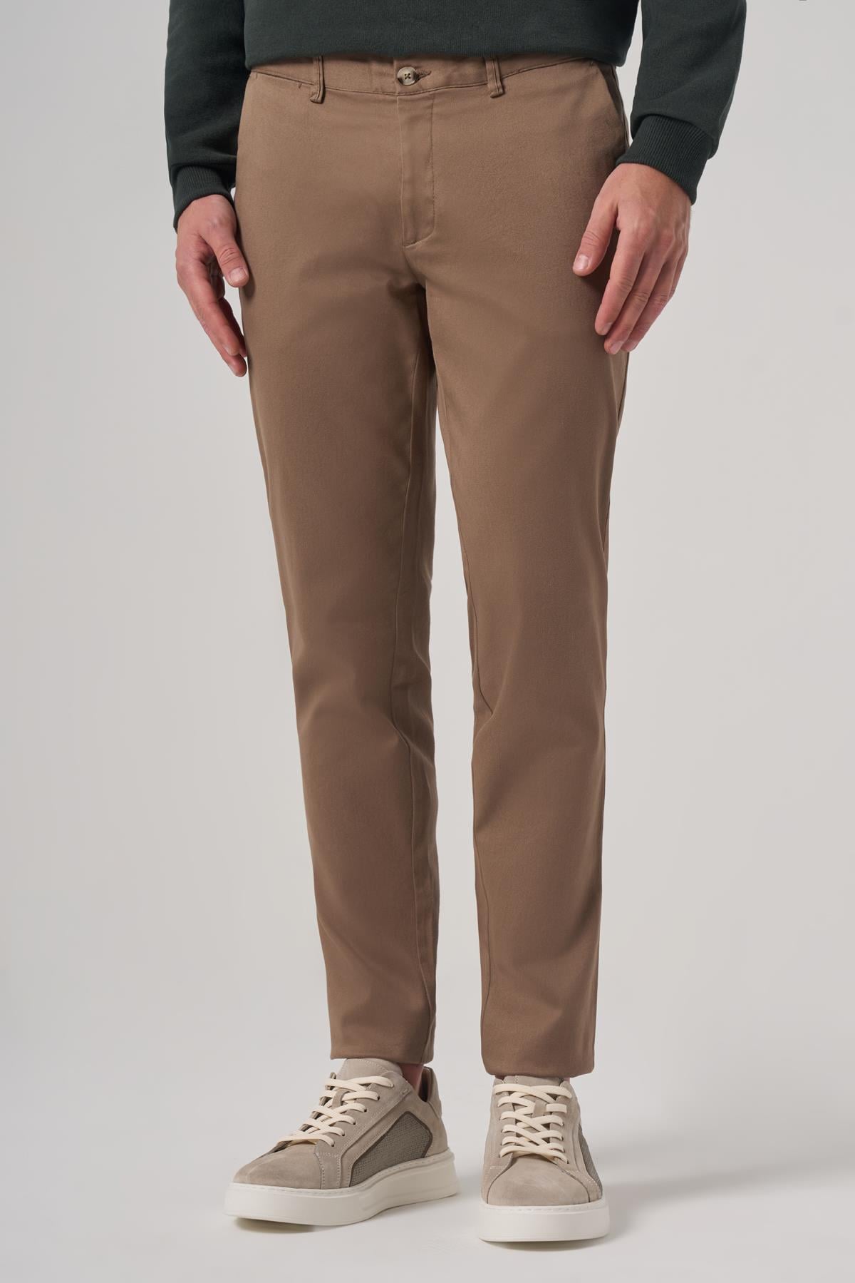 Morven Erkek Bej Pamuk Trend Slim Fit Chino Pantolon