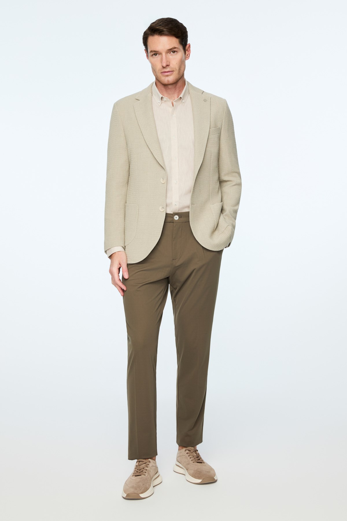Morven Erkek Bej Poliviskon Trend Desenli Slim Fit Ceket