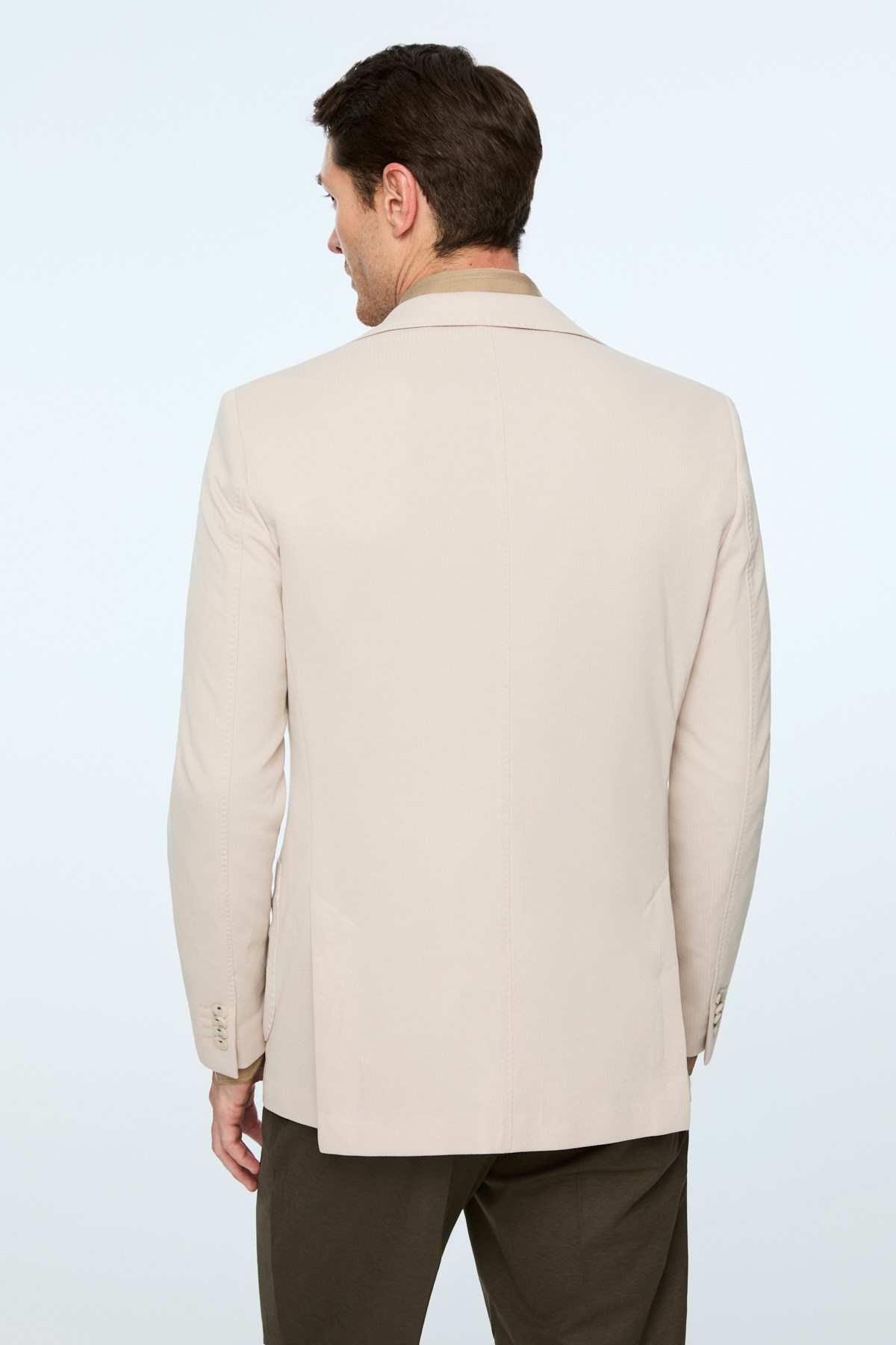 Morven Erkek Bej Poliviskon Trend Desenli Slim Fit Mono Yaka Ceket