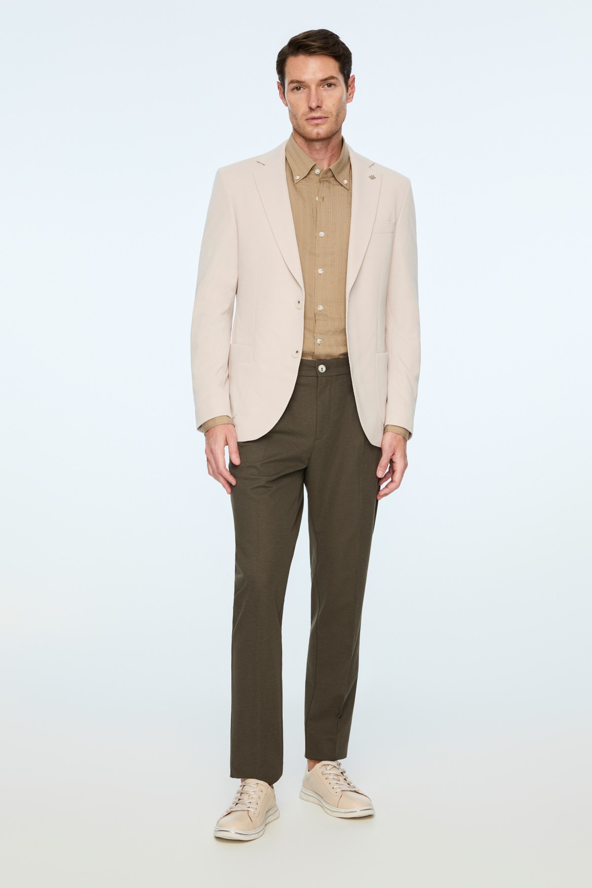 Morven Erkek Bej Poliviskon Trend Desenli Slim Fit Mono Yaka Ceket